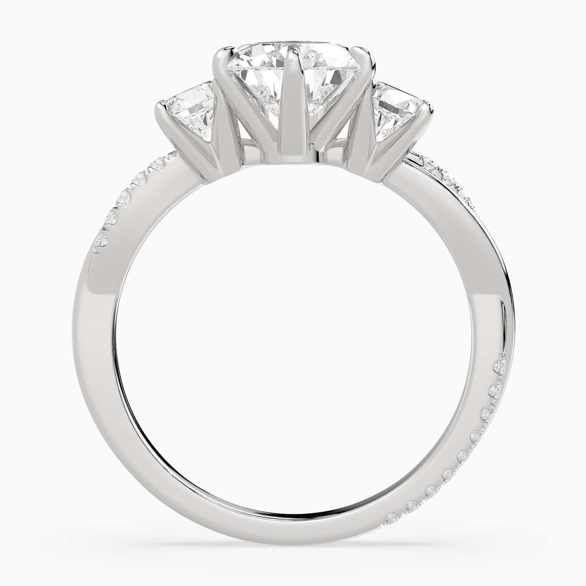 Pear Twisted Vine Three Stone in 14K White Gold side profile