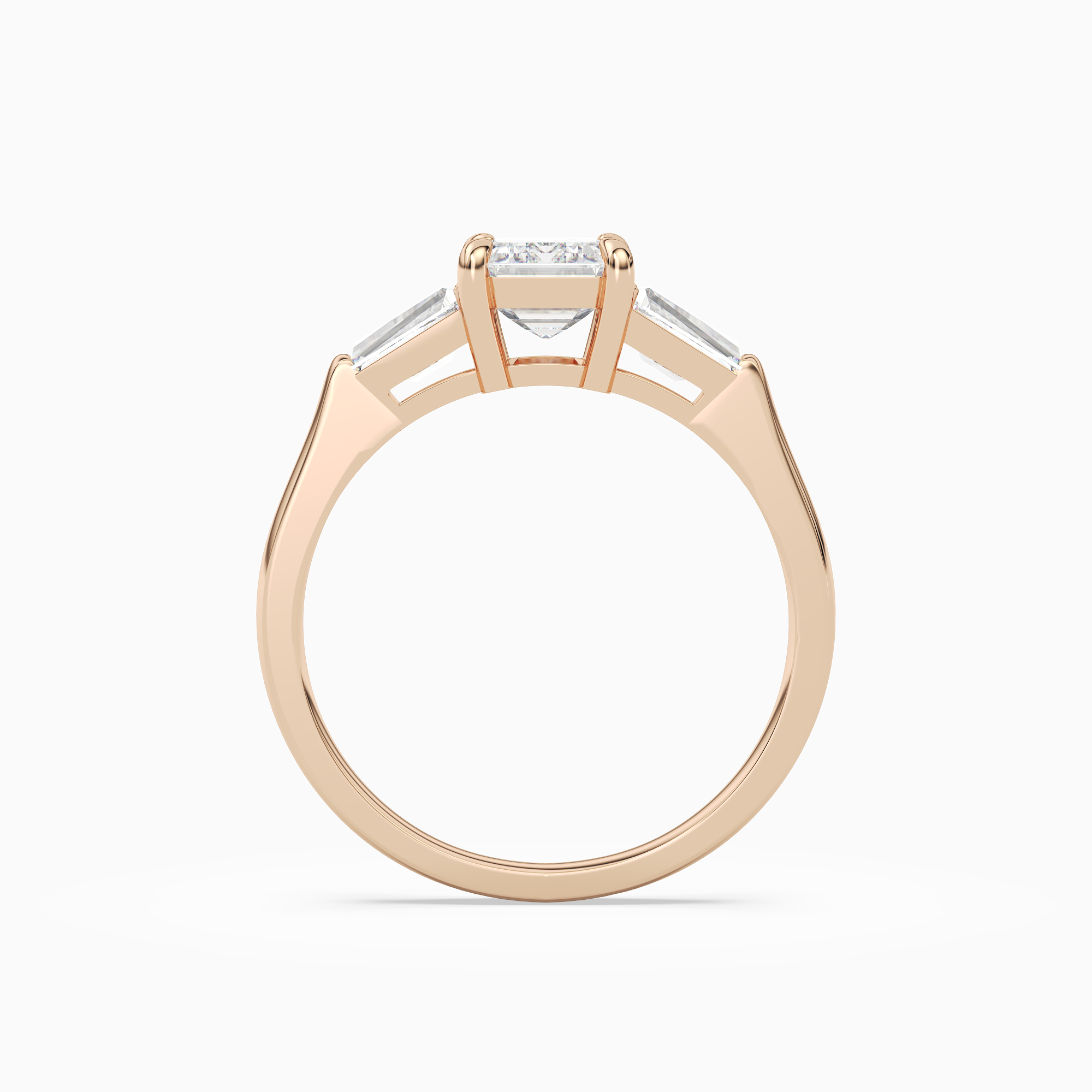 Emerald Baguette Three Stone Large Sides in 14K Rose Gold side profile