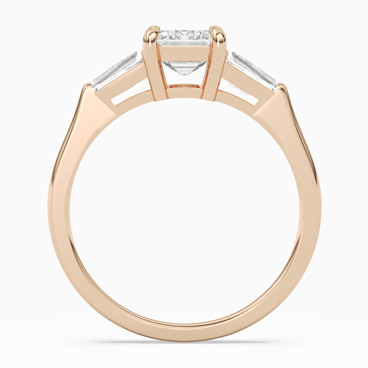 Emerald Baguette Three Stone Large Sides in 14K Rose Gold side profile
