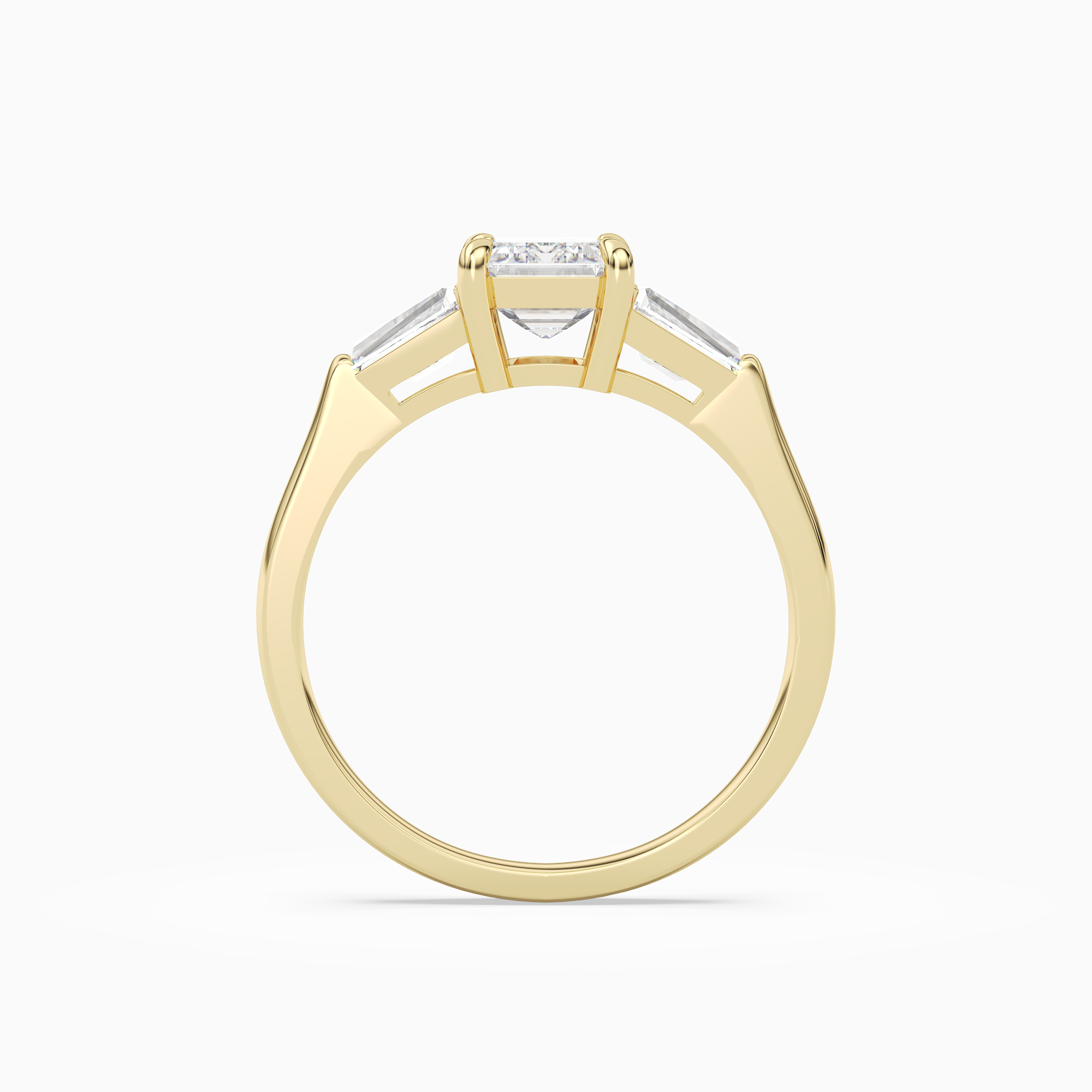 Emerald Baguette Three Stone Large Sides in 14K Yellow Gold side profile