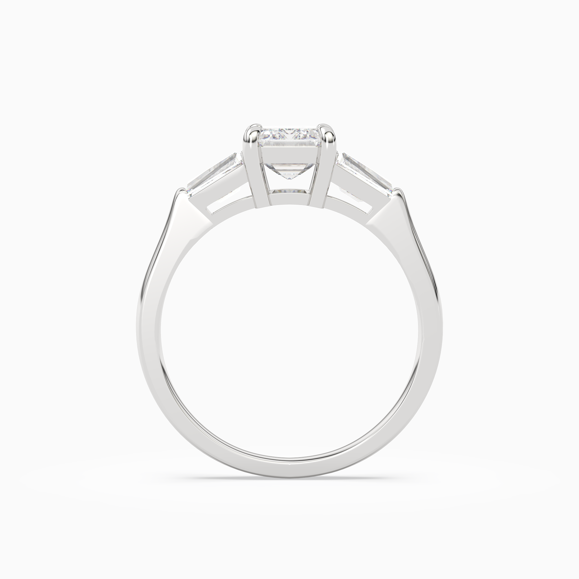 Emerald Baguette Three Stone Large Sides in 18K White Gold side profile