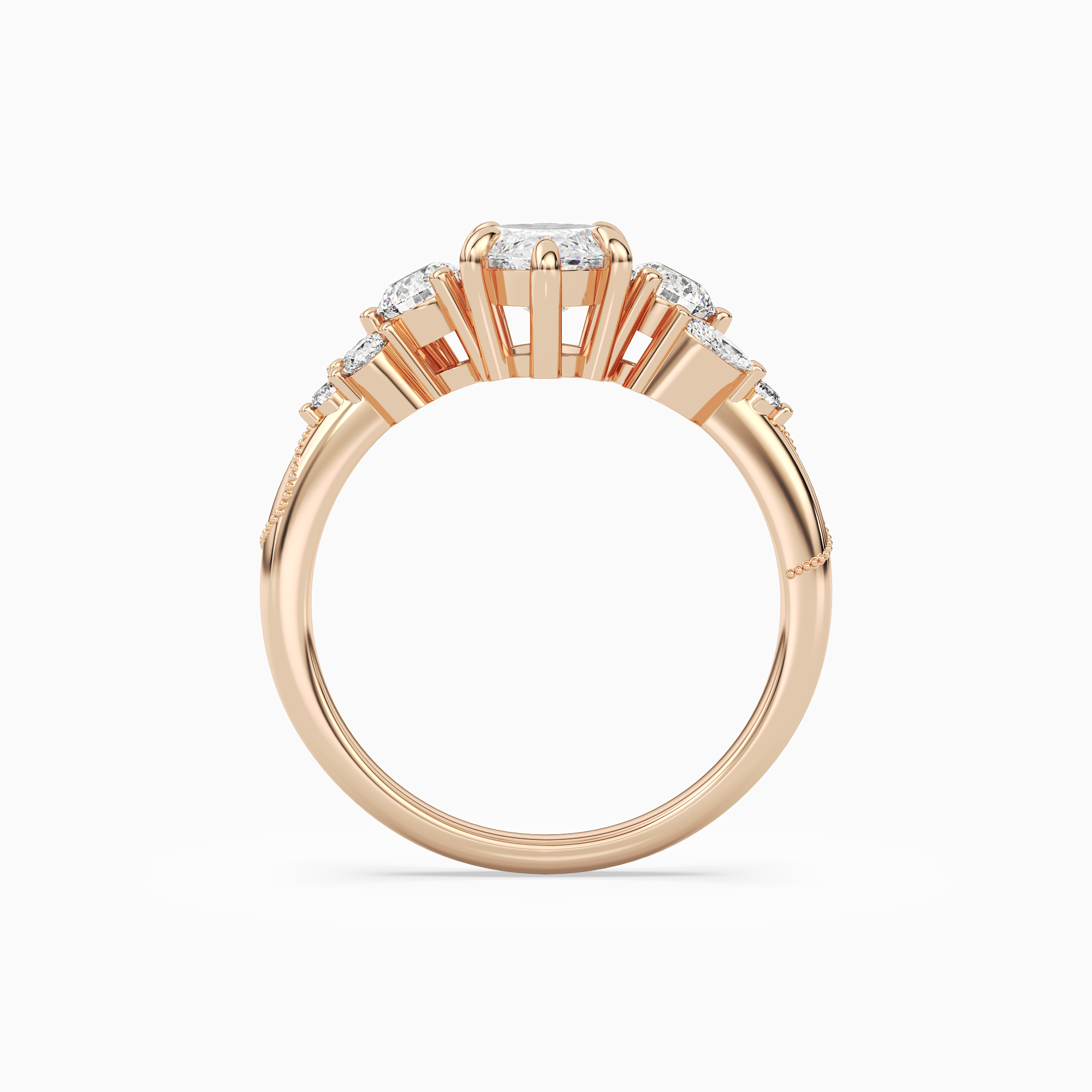 Marquise Composite Three Stone Ring in 14K Rose Gold side profile