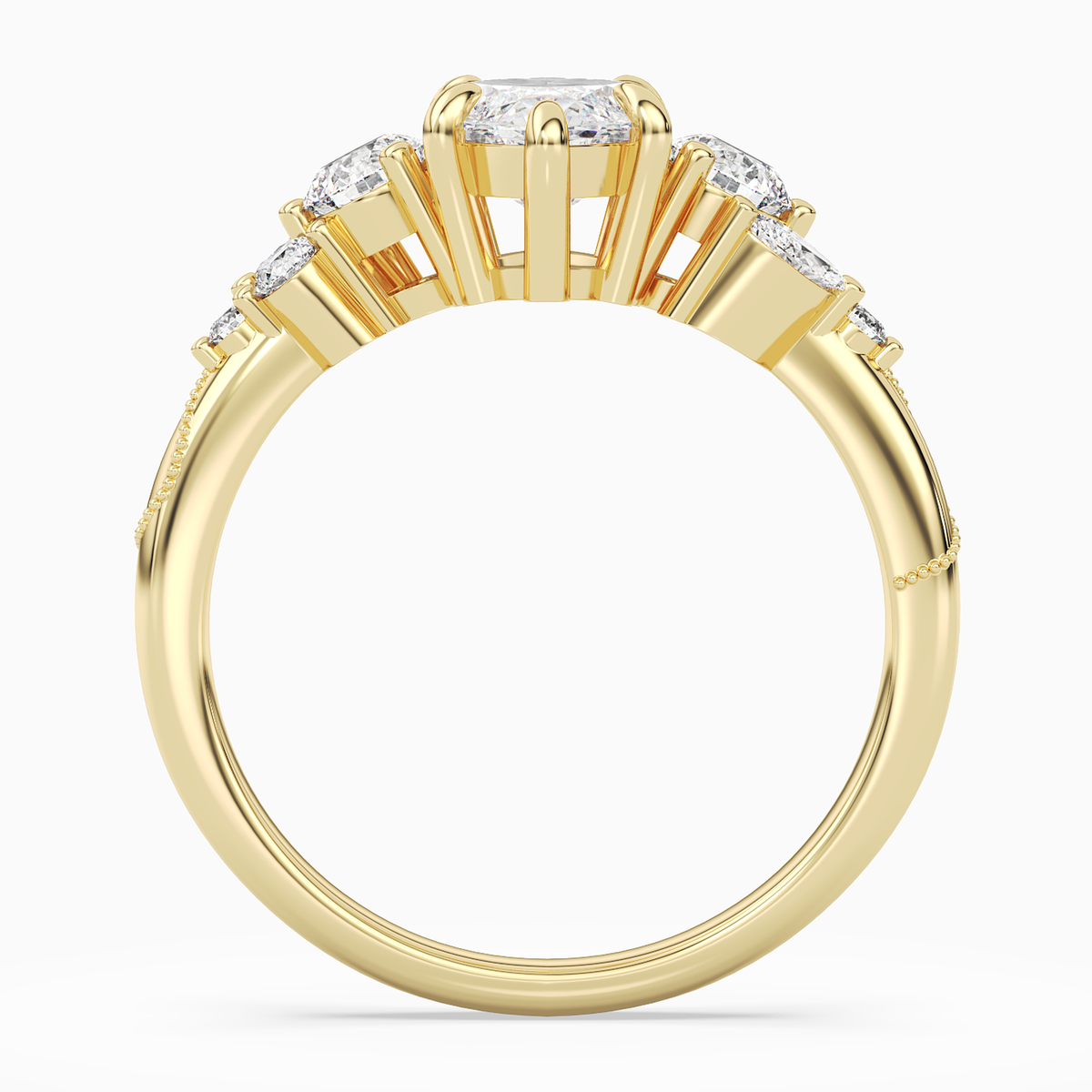Marquise Composite Three Stone Ring in 18K Yellow Gold side profile