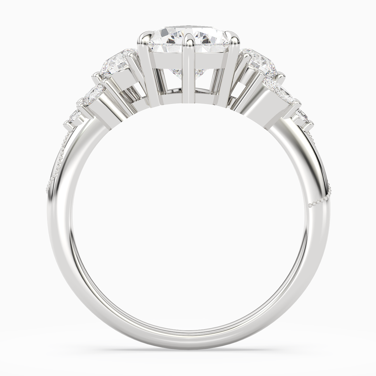 Pear Composite Three Stone Ring in 14K White Gold side profile