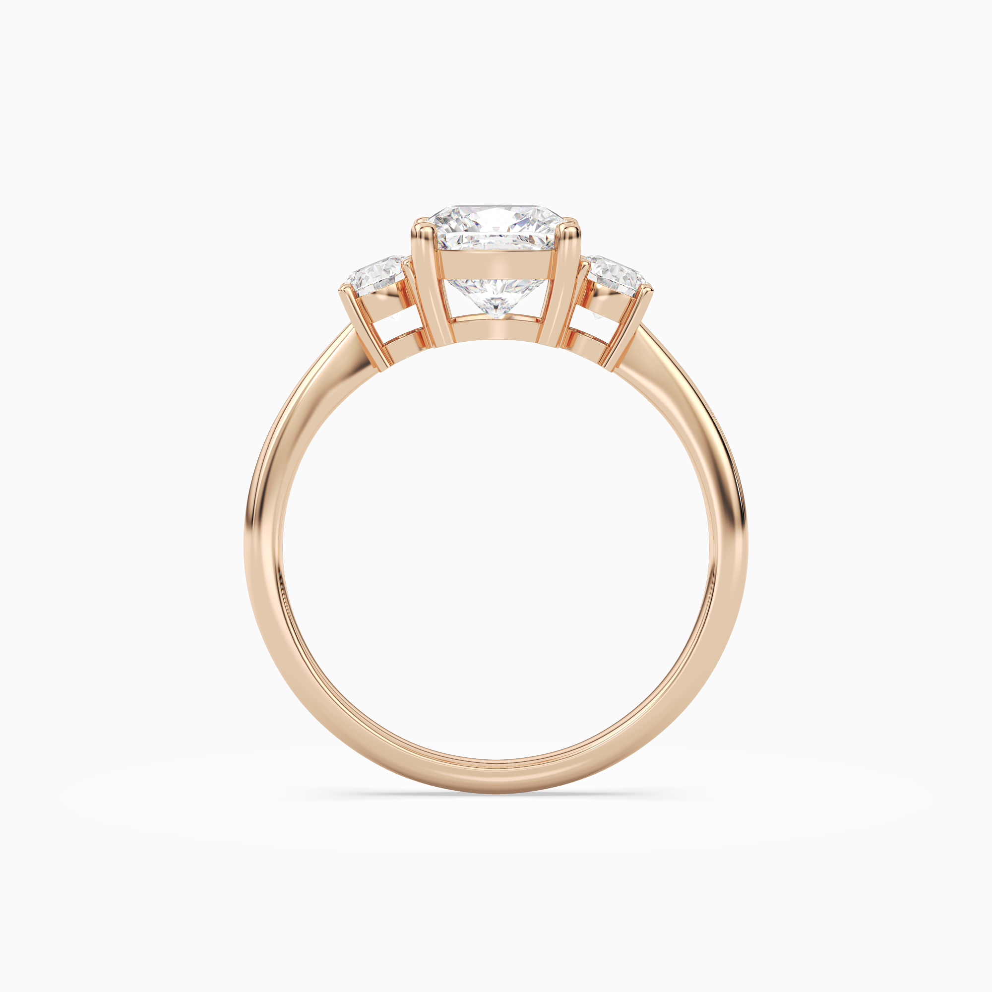 Cushion Classic Round Three Stone Large Sides in 14K Rose Gold side profile