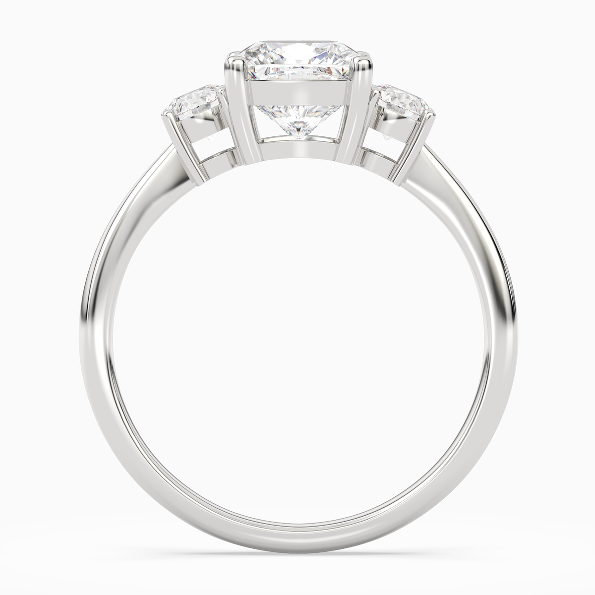 Cushion Classic Round Three Stone Large Sides in Platinum side profile