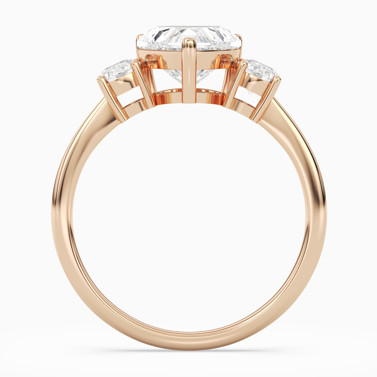 Heart Classic Round Three Stone Large Sides in 14K Rose Gold side profile