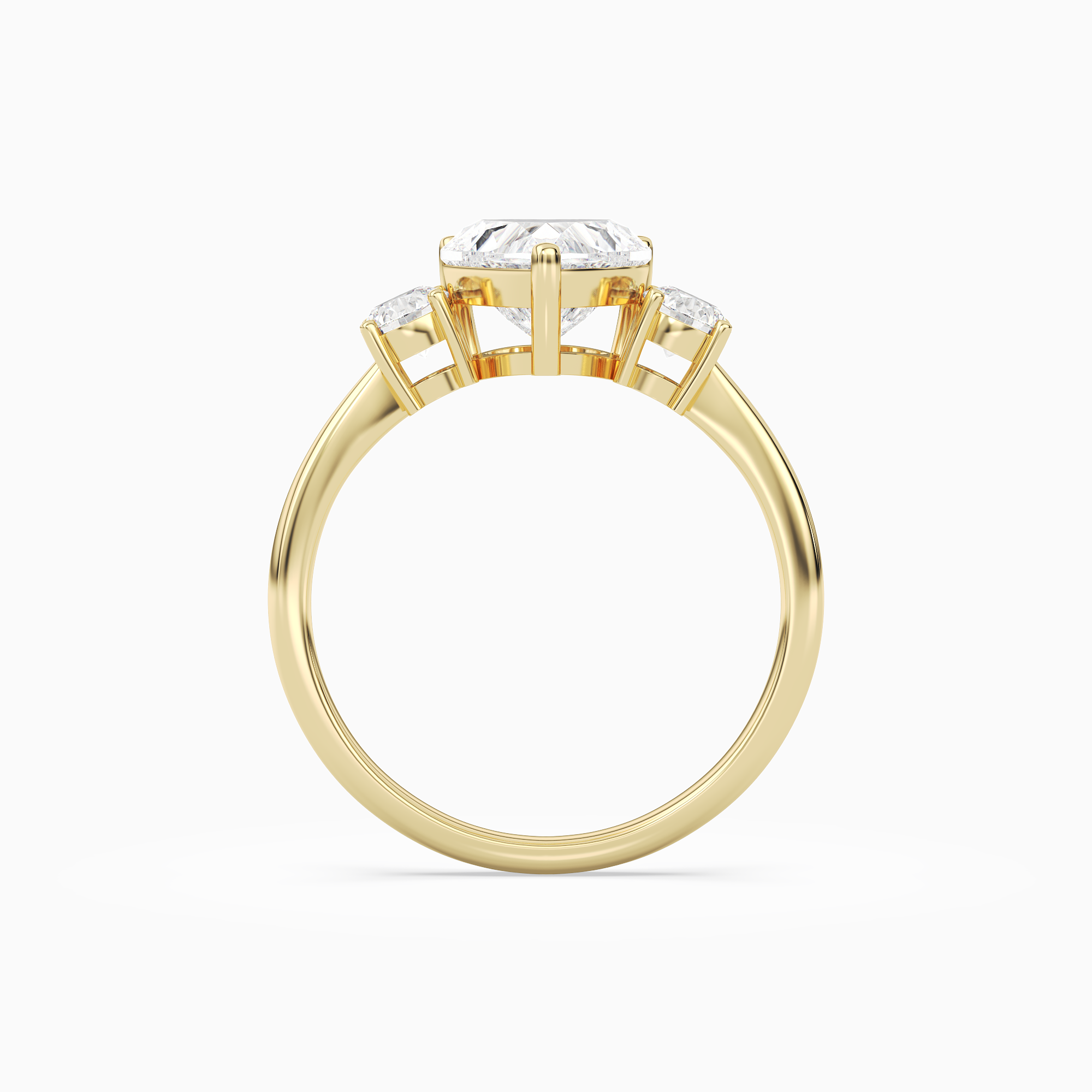 Heart Classic Round Three Stone Large Sides in 14K Yellow Gold side profile