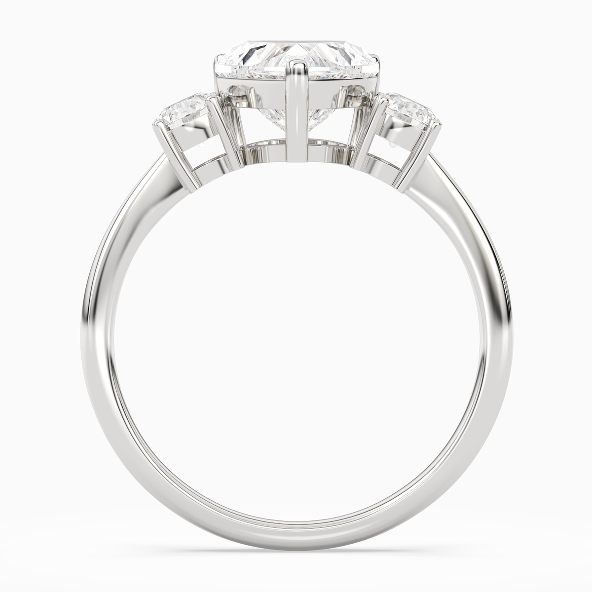 Heart Classic Round Three Stone Large Sides in Platinum side profile