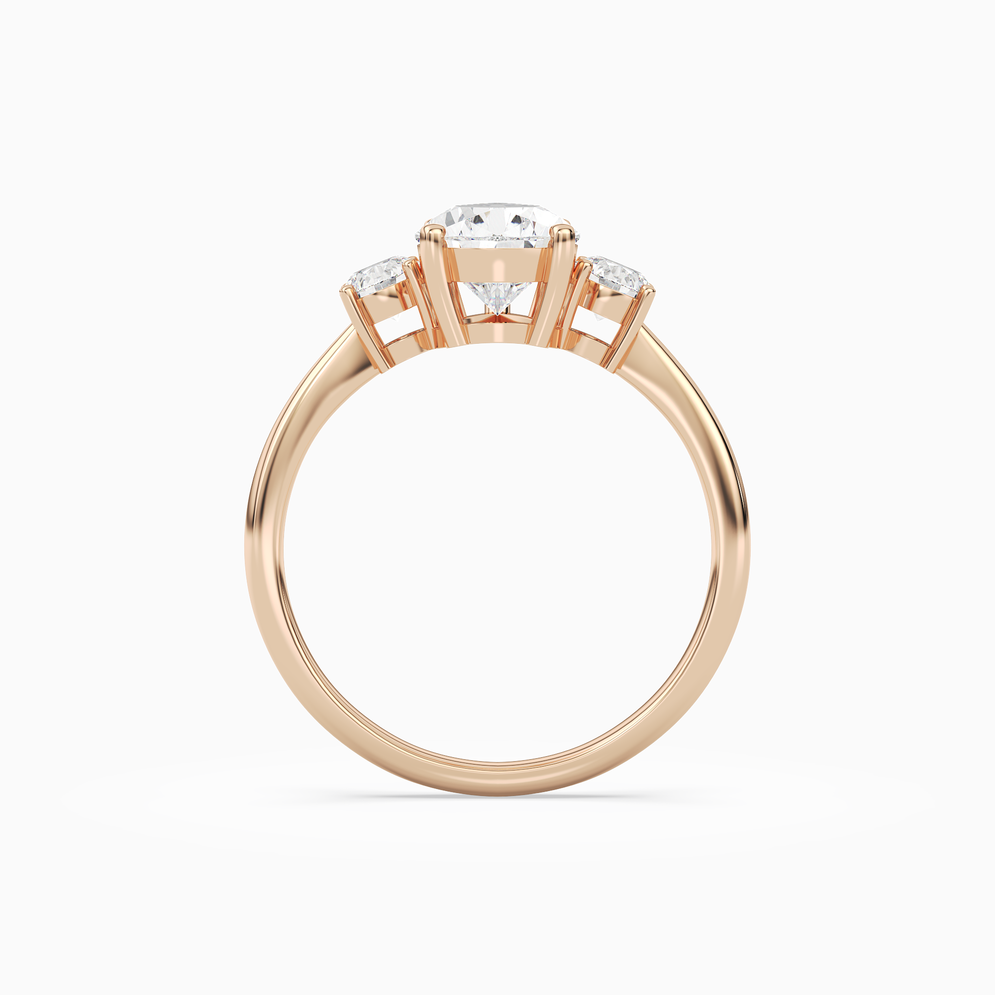 Pear Classic Round Three Stone Large Sides in 14K Rose Gold side profile