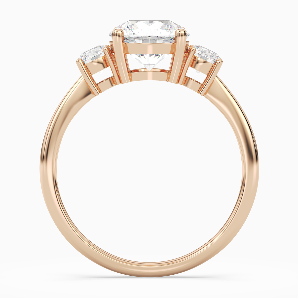 Round Classic Round Three Stone Large Sides in 14K Rose Gold side profile