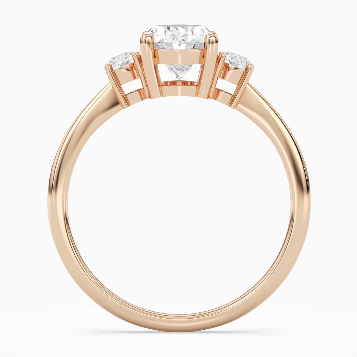 Oval Classic Round Three Stone Small Sides in 14K Rose Gold side profile
