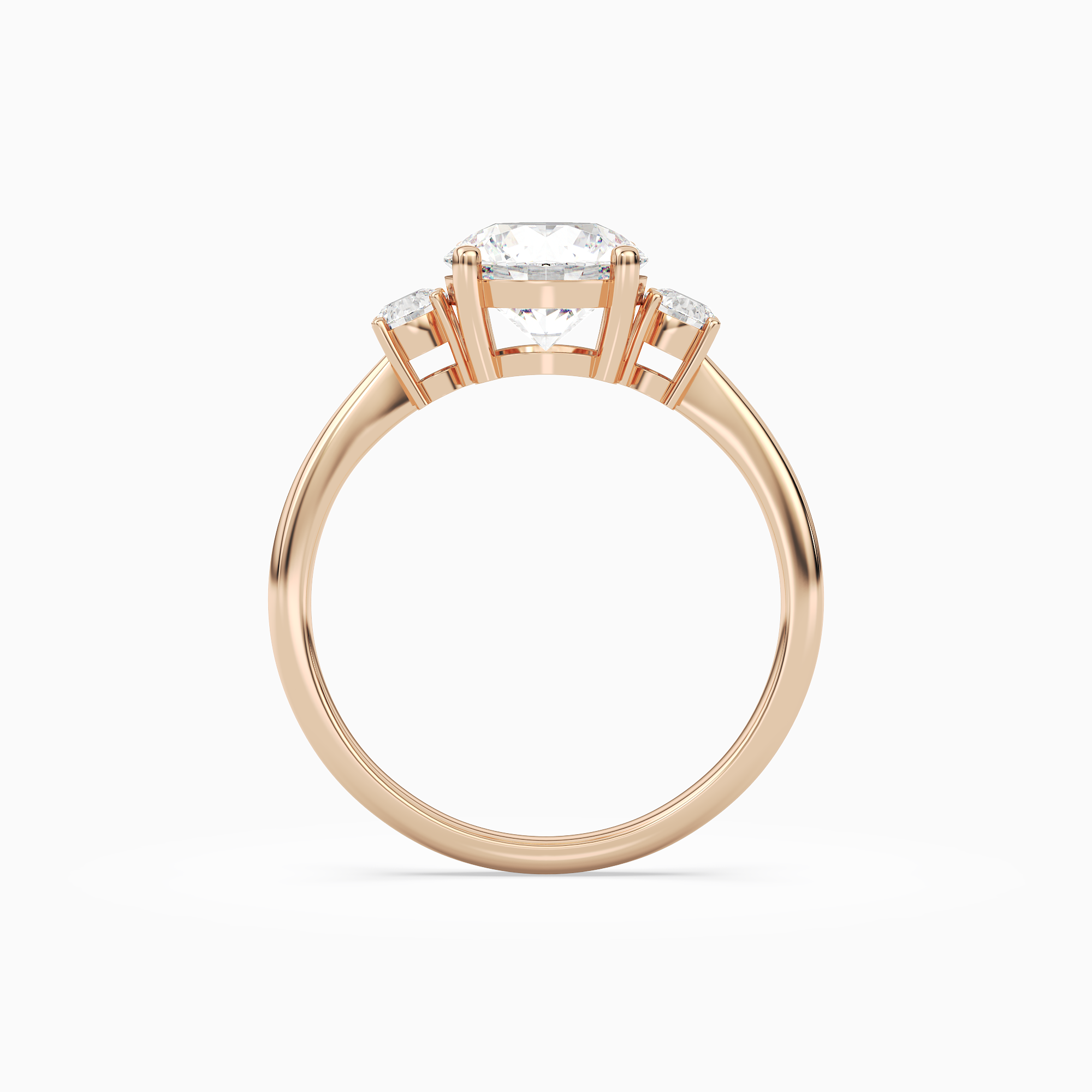 Round Classic Round Three Stone Small Sides in 14K Rose Gold side profile