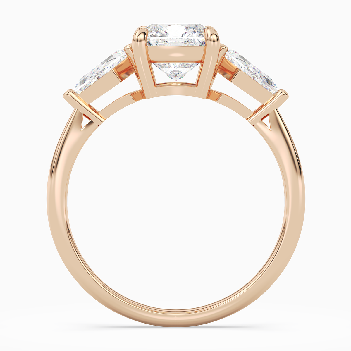 Cushion Kite Side Three Stone Large Sides in 14K Rose Gold side profile