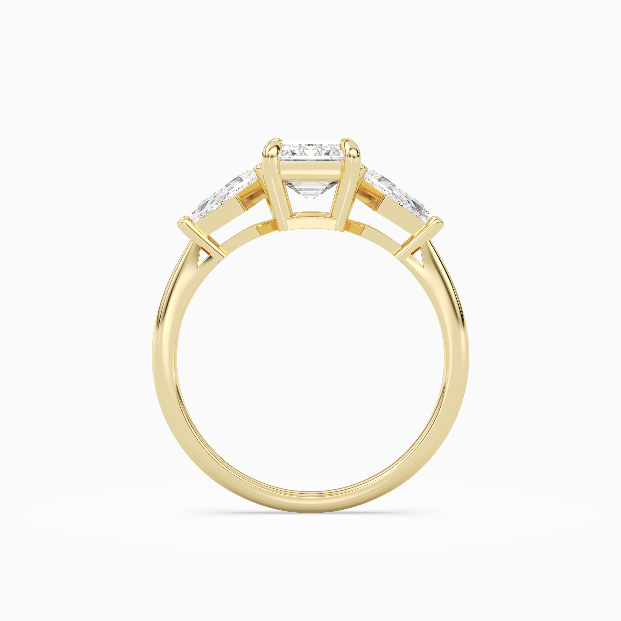 Emerald Kite Side Three Stone Large Sides in 18K Yellow Gold side profile