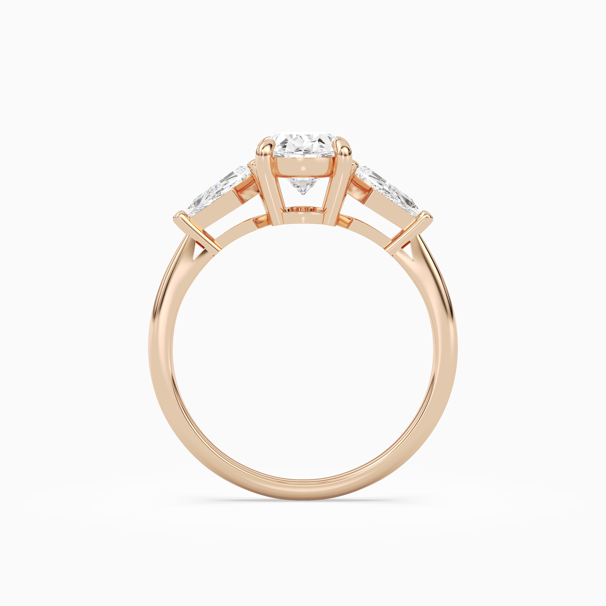 Oval Kite Side Three Stone Large Sides in 14K Rose Gold side profile