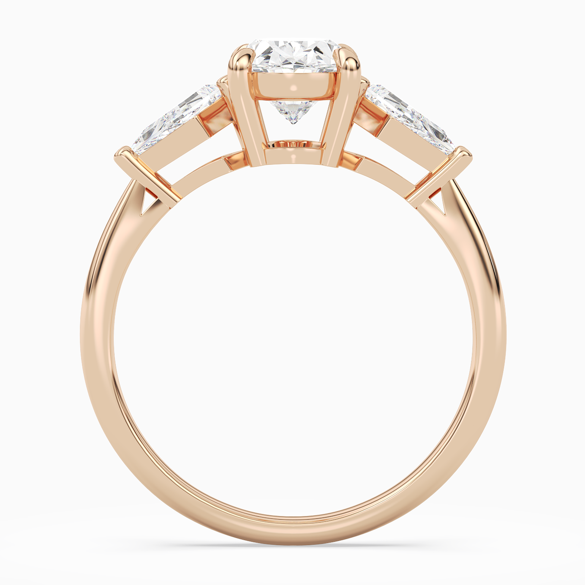 Oval Kite Side Three Stone Large Sides in 14K Rose Gold side profile