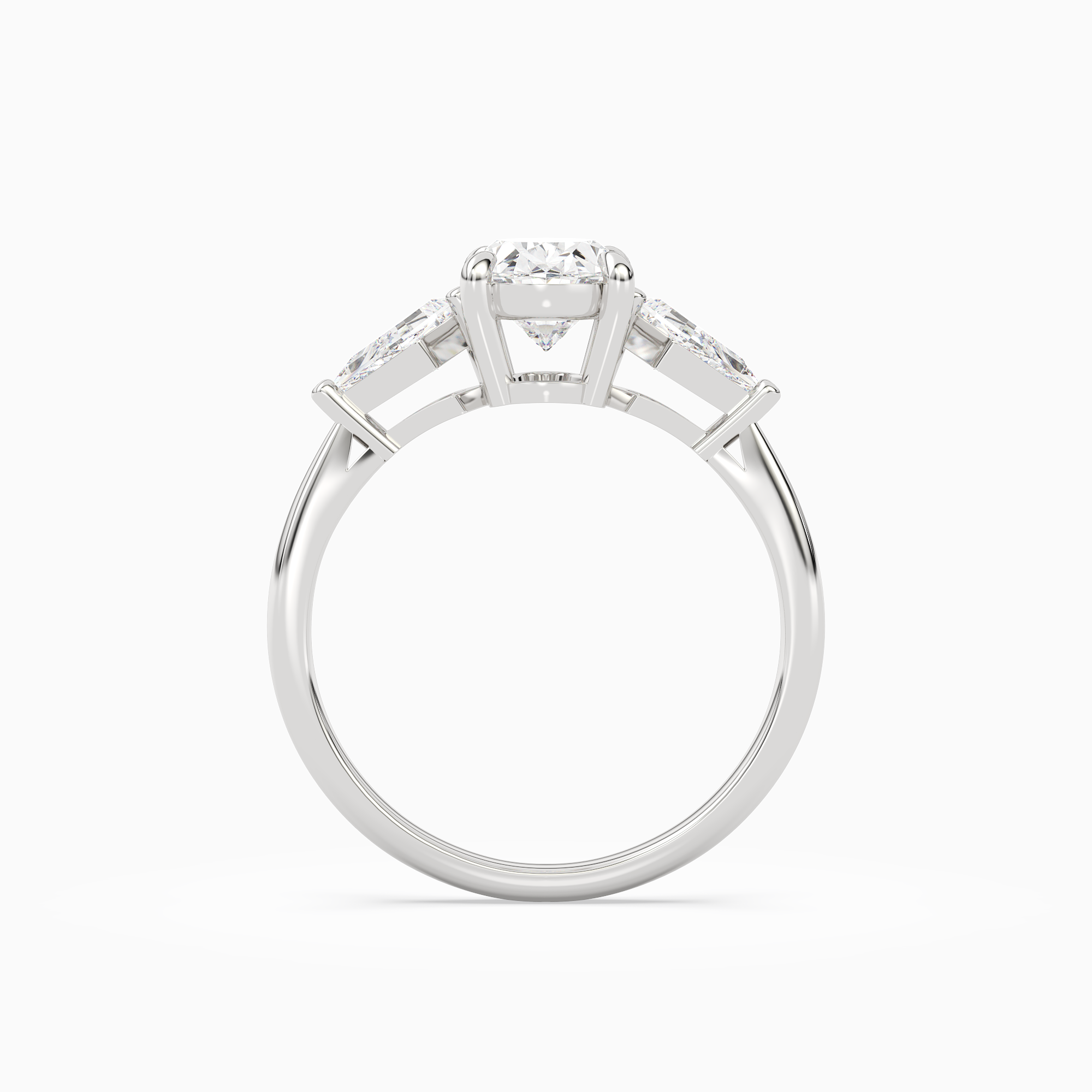 Oval Kite Side Three Stone Large Sides in 14K White Gold side profile