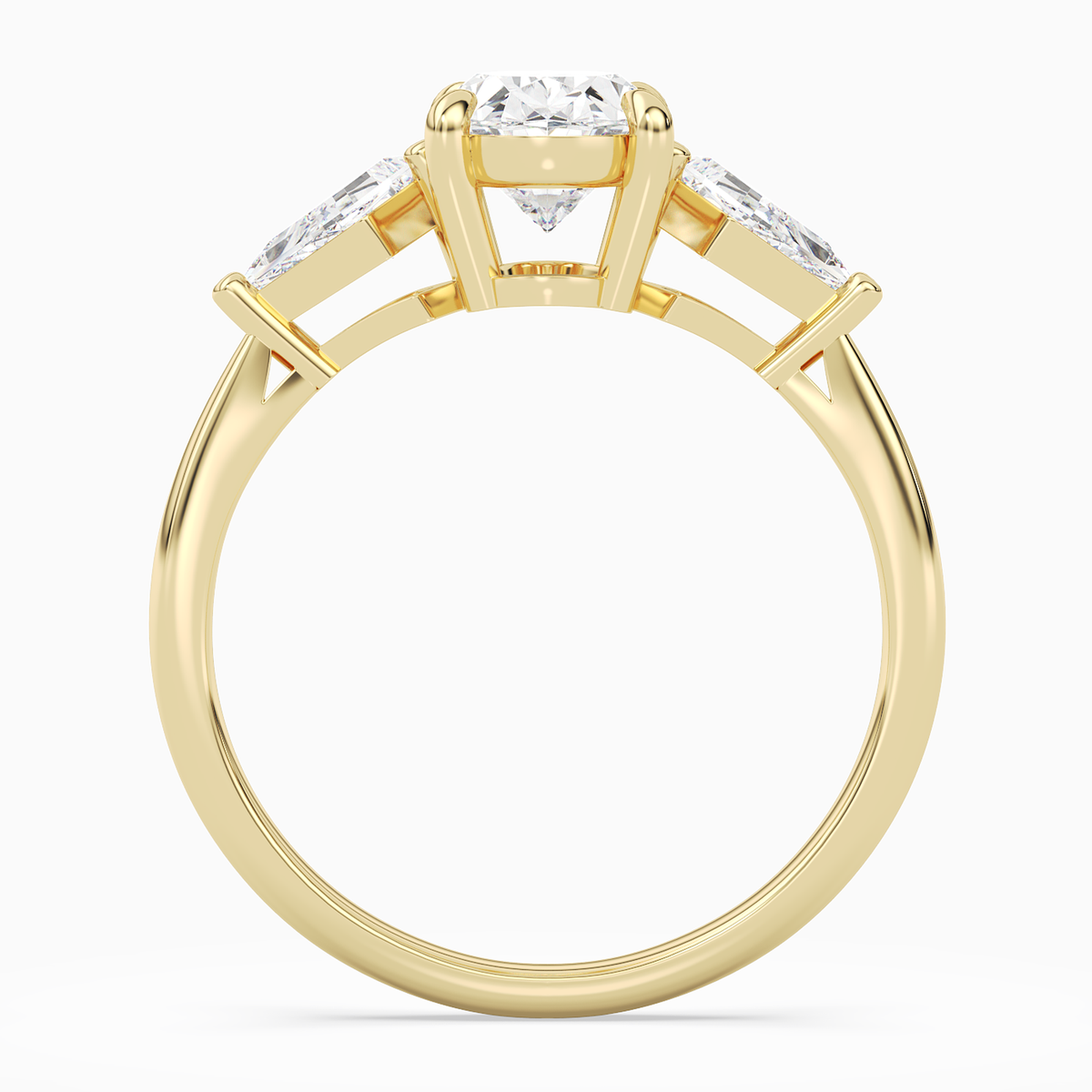 Oval Kite Side Three Stone Large Sides in 18K Yellow Gold side profile