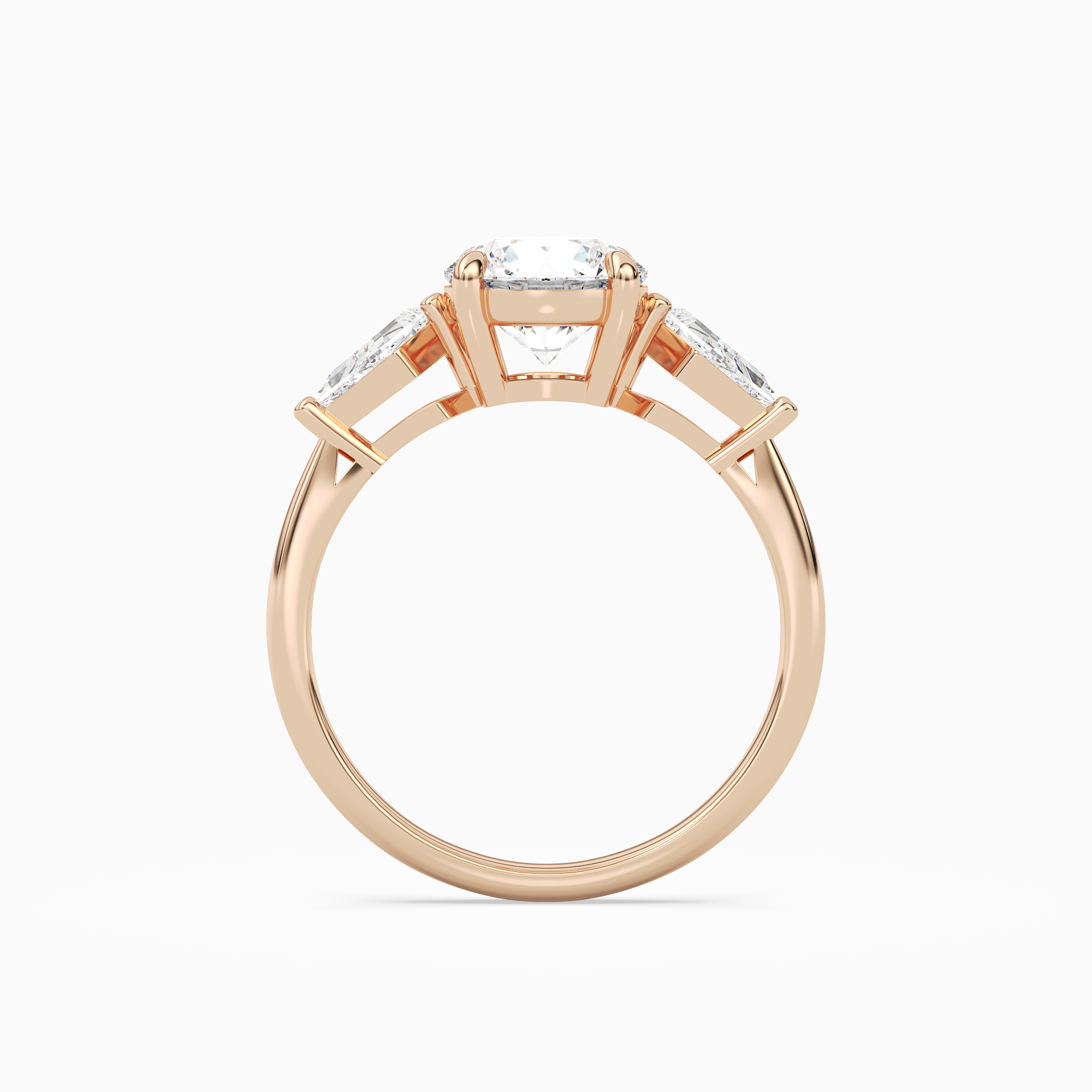 Round Kite Side Three Stone Large Sides in 14K Rose Gold side profile