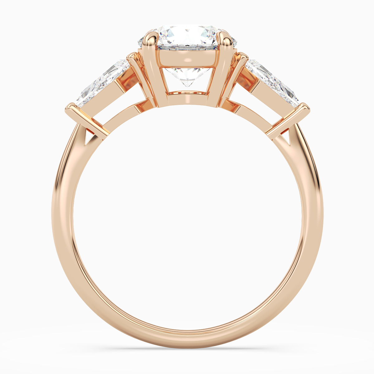 Round Kite Side Three Stone Large Sides in 14K Rose Gold side profile