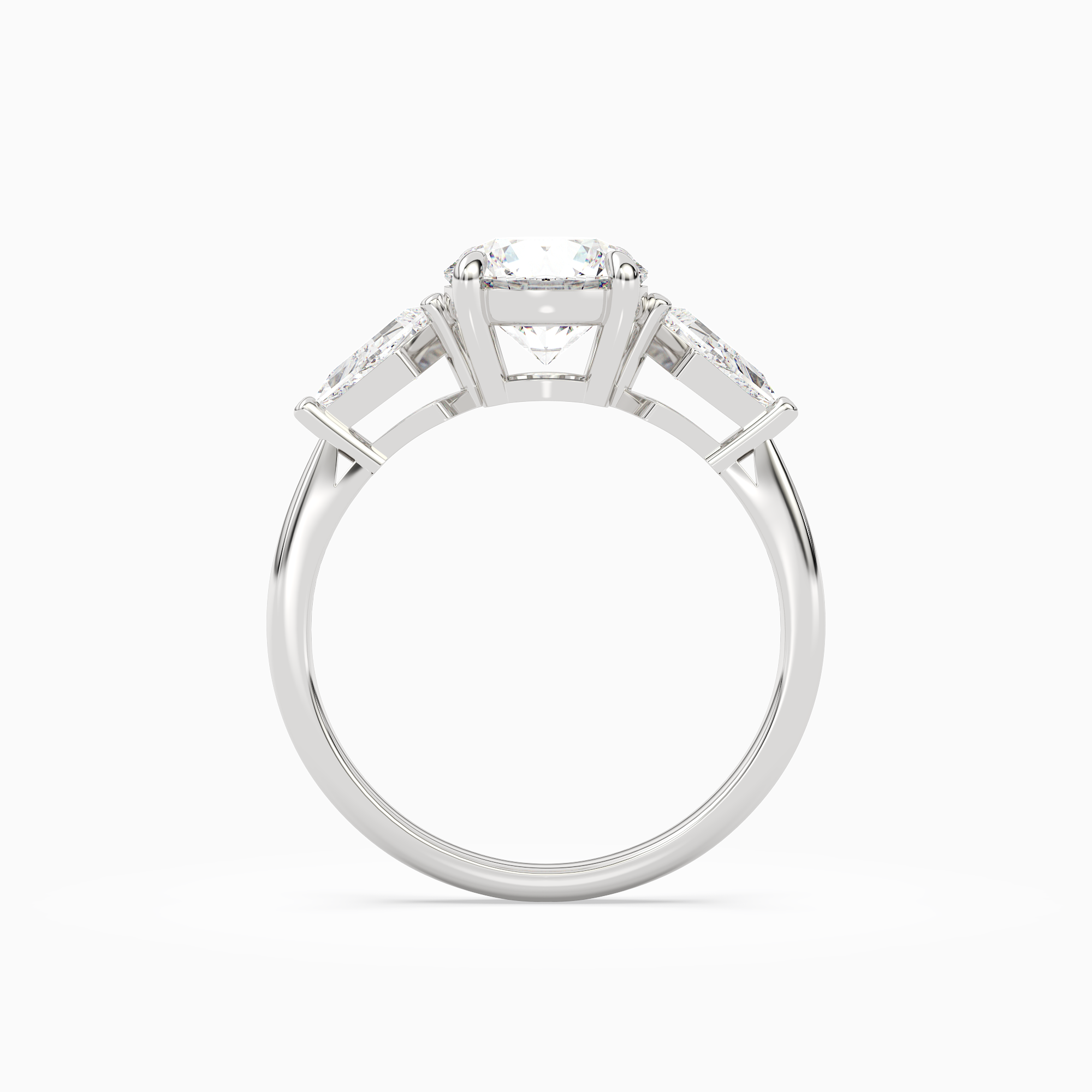 Round Kite Side Three Stone Large Sides in 14K White Gold side profile