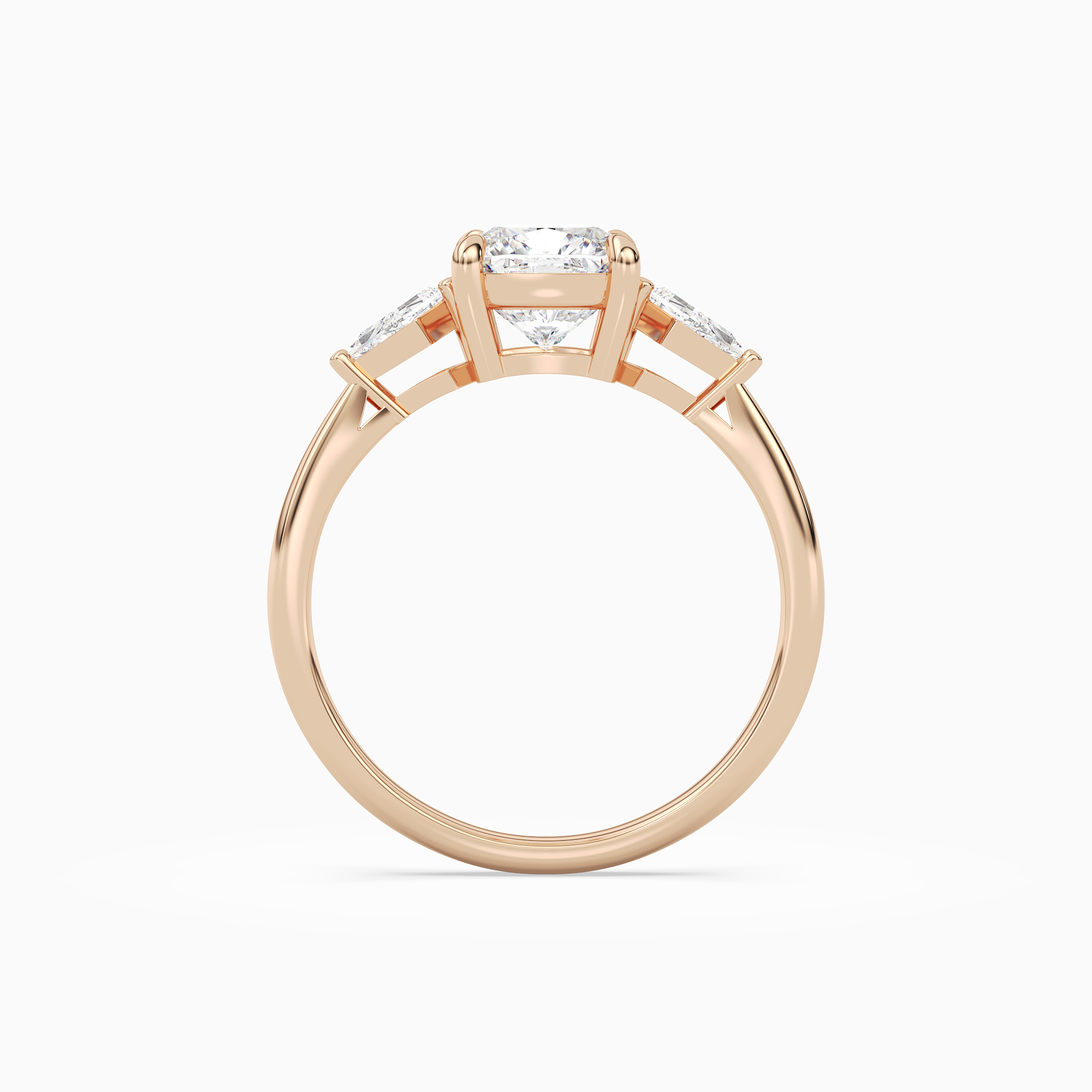 Cushion Kite Side Three Stone Small Sides in 14K Rose Gold side profile