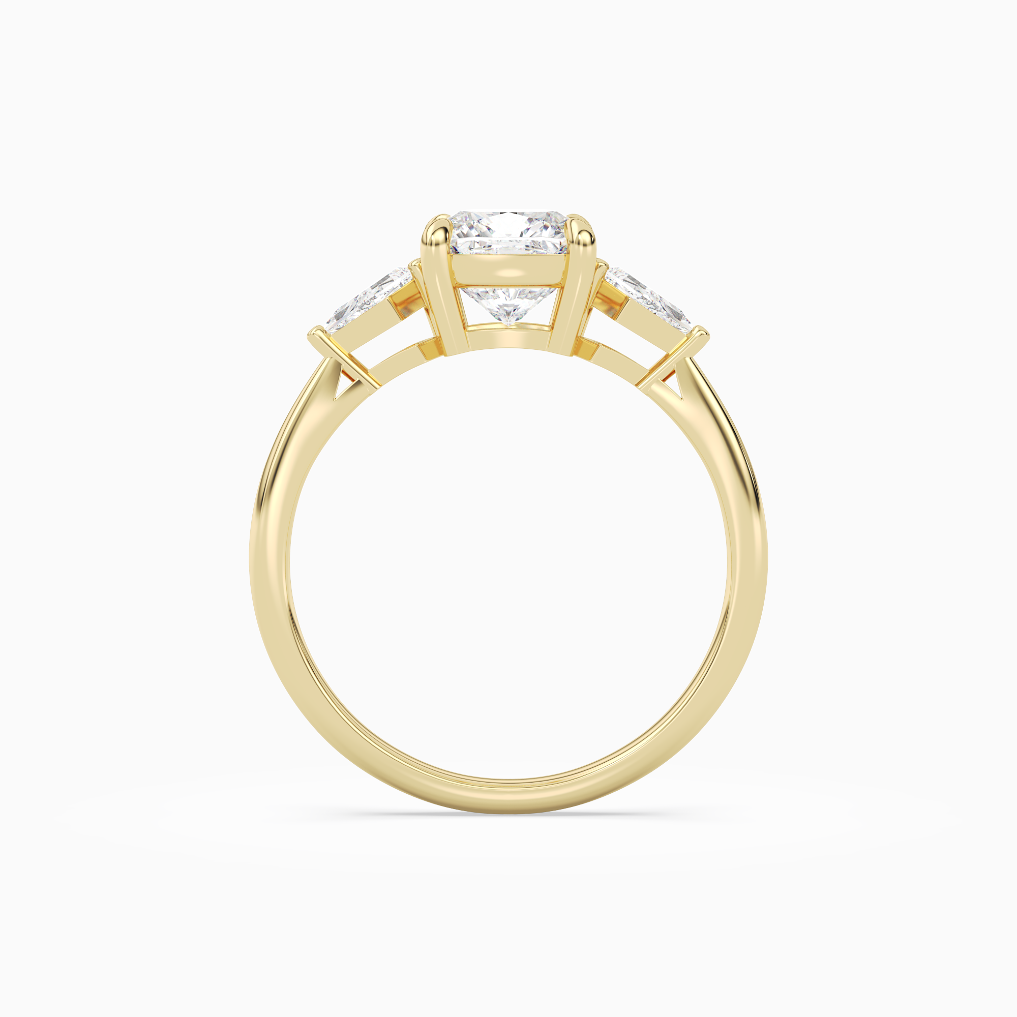 Cushion Kite Side Three Stone Small Sides in 18K Yellow Gold side profile