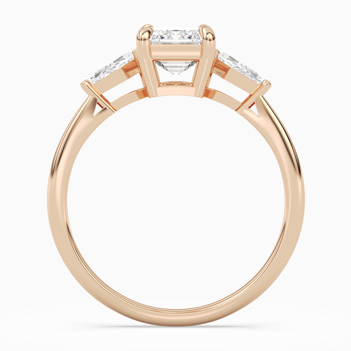 Emerald Kite Side Three Stone Small Sides in 14K Rose Gold side profile