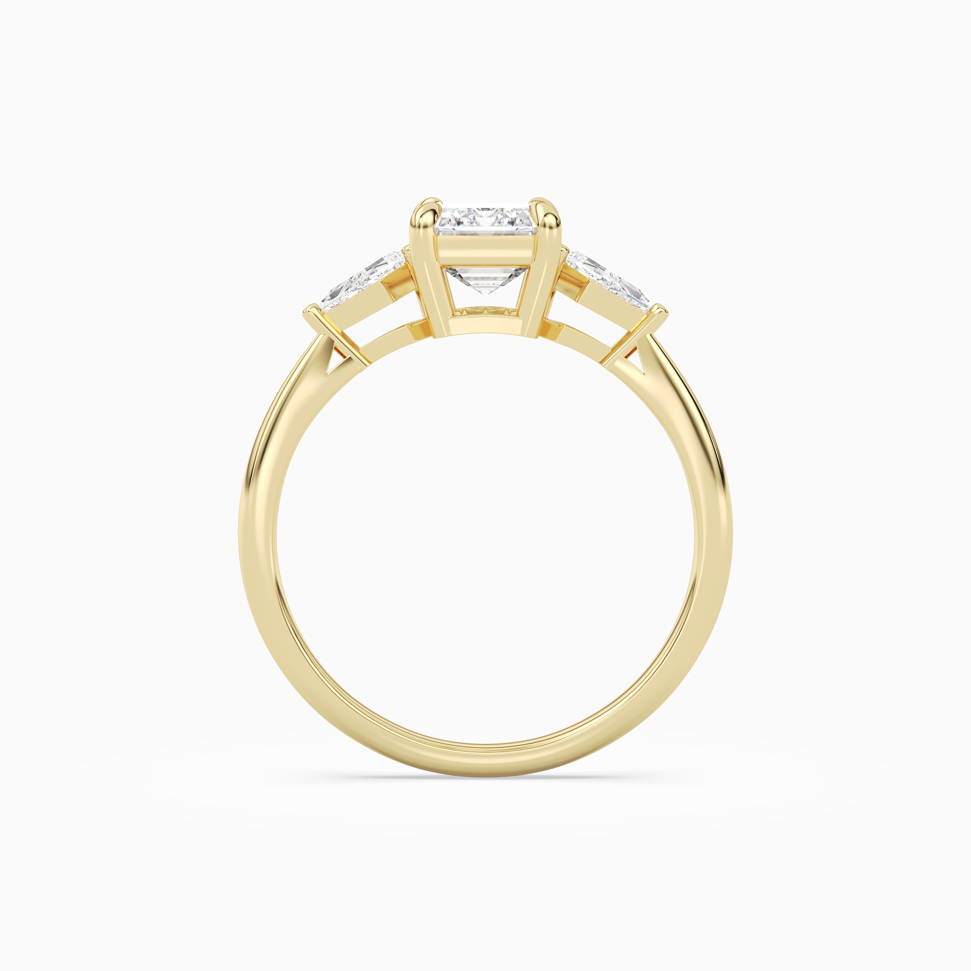 Emerald Kite Side Three Stone Small Sides in 18K Yellow Gold side profile