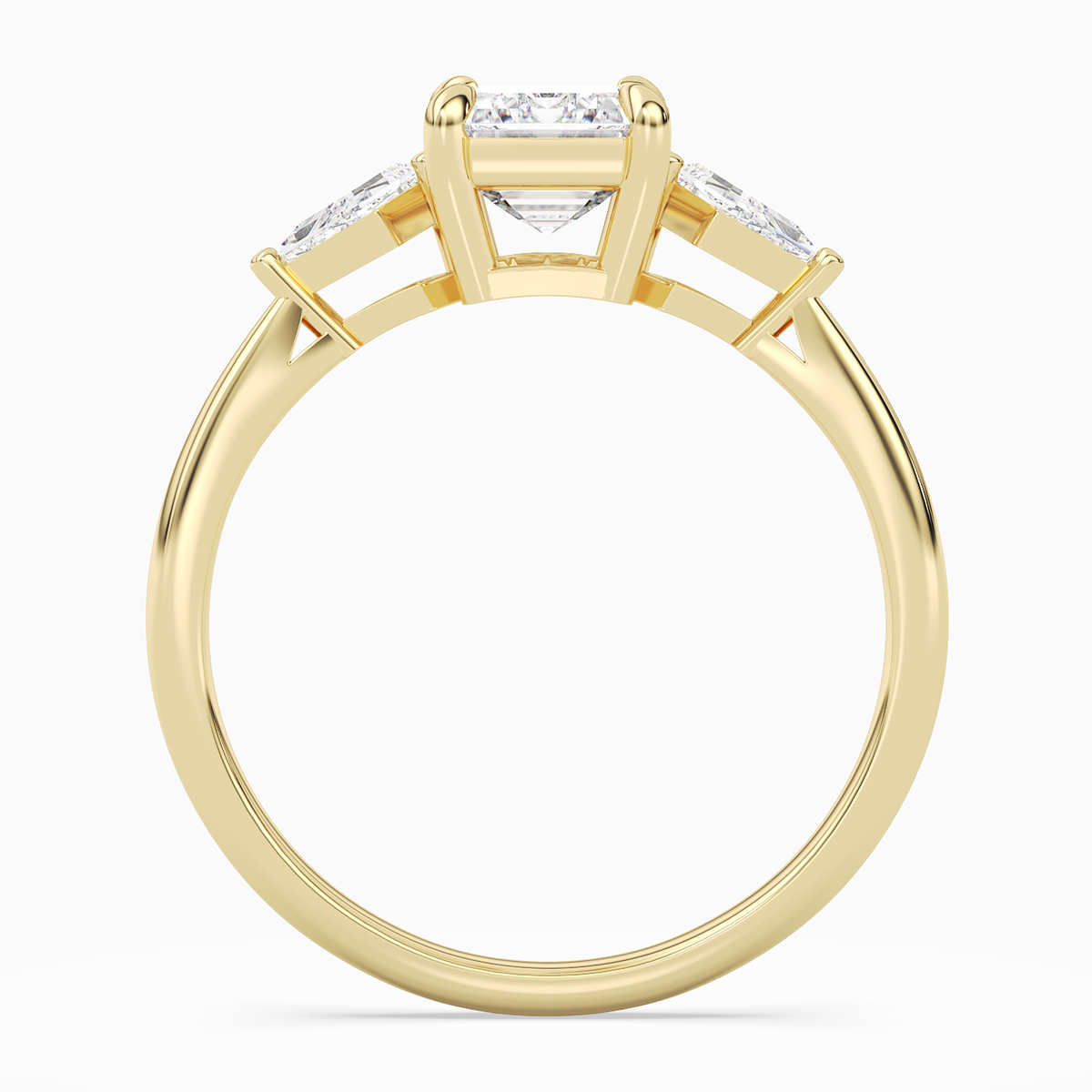 Emerald Kite Side Three Stone Small Sides in 18K Yellow Gold side profile