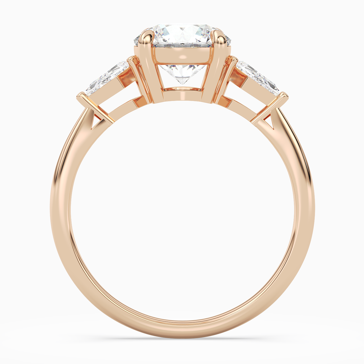 Round Kite Side Three Stone Small Sides in 14K Rose Gold side profile