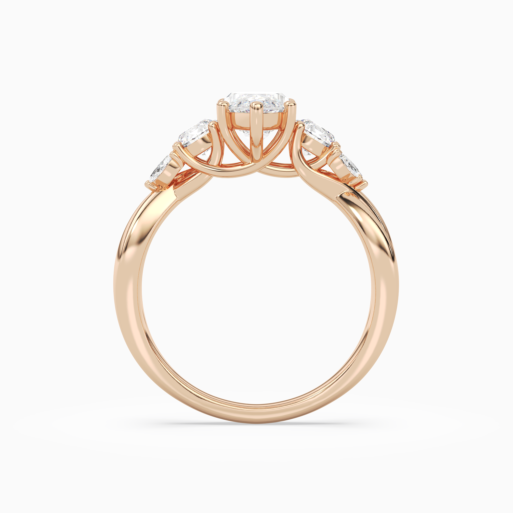 Marquise Willow Composite Three Stone in 14K Rose Gold side profile