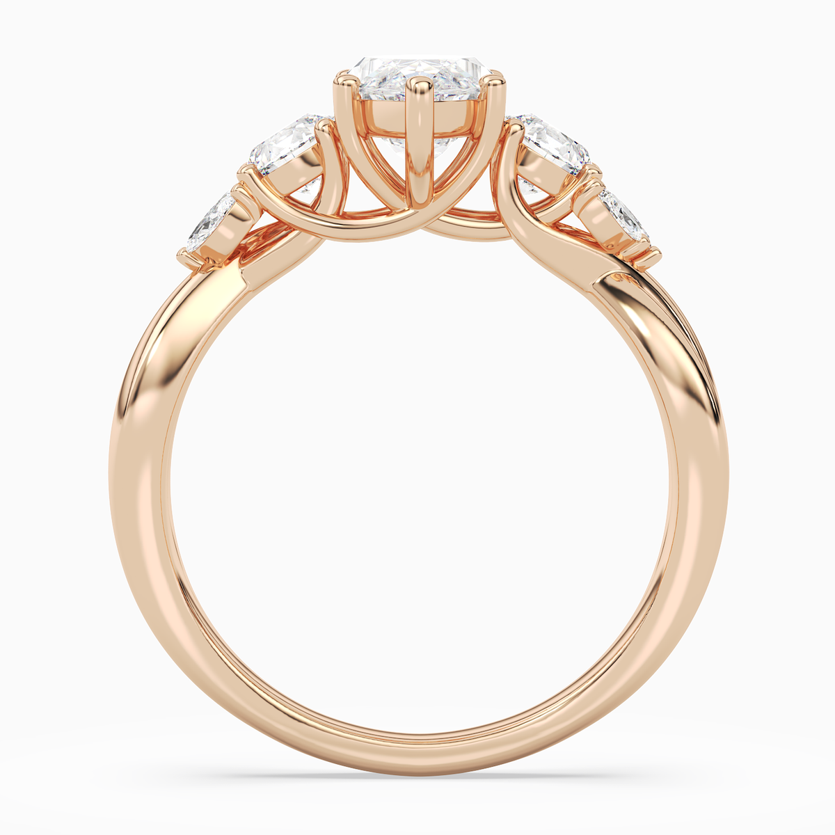 Marquise Willow Composite Three Stone in 14K Rose Gold side profile