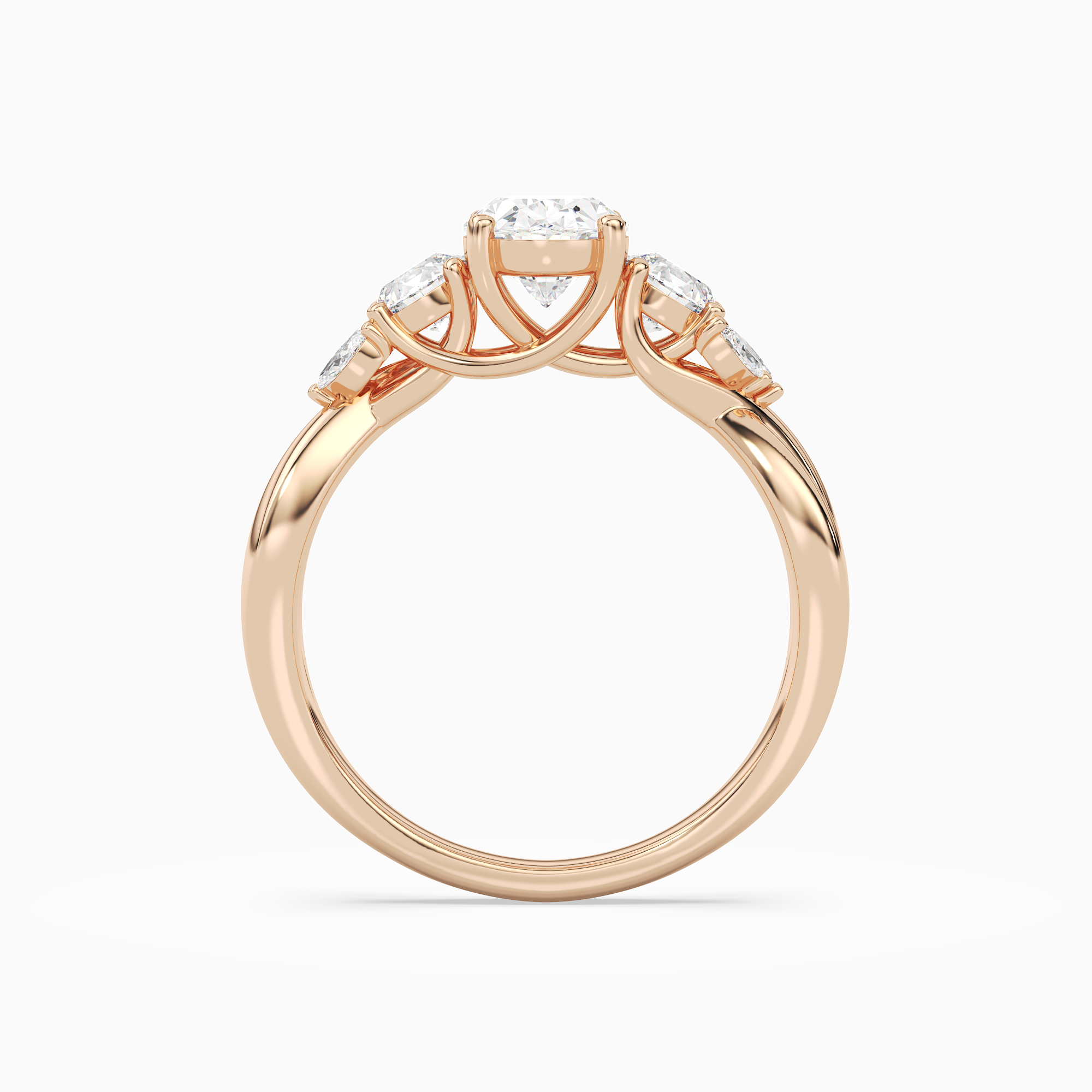 Oval Willow Composite Three Stone in 14K Rose Gold side profile