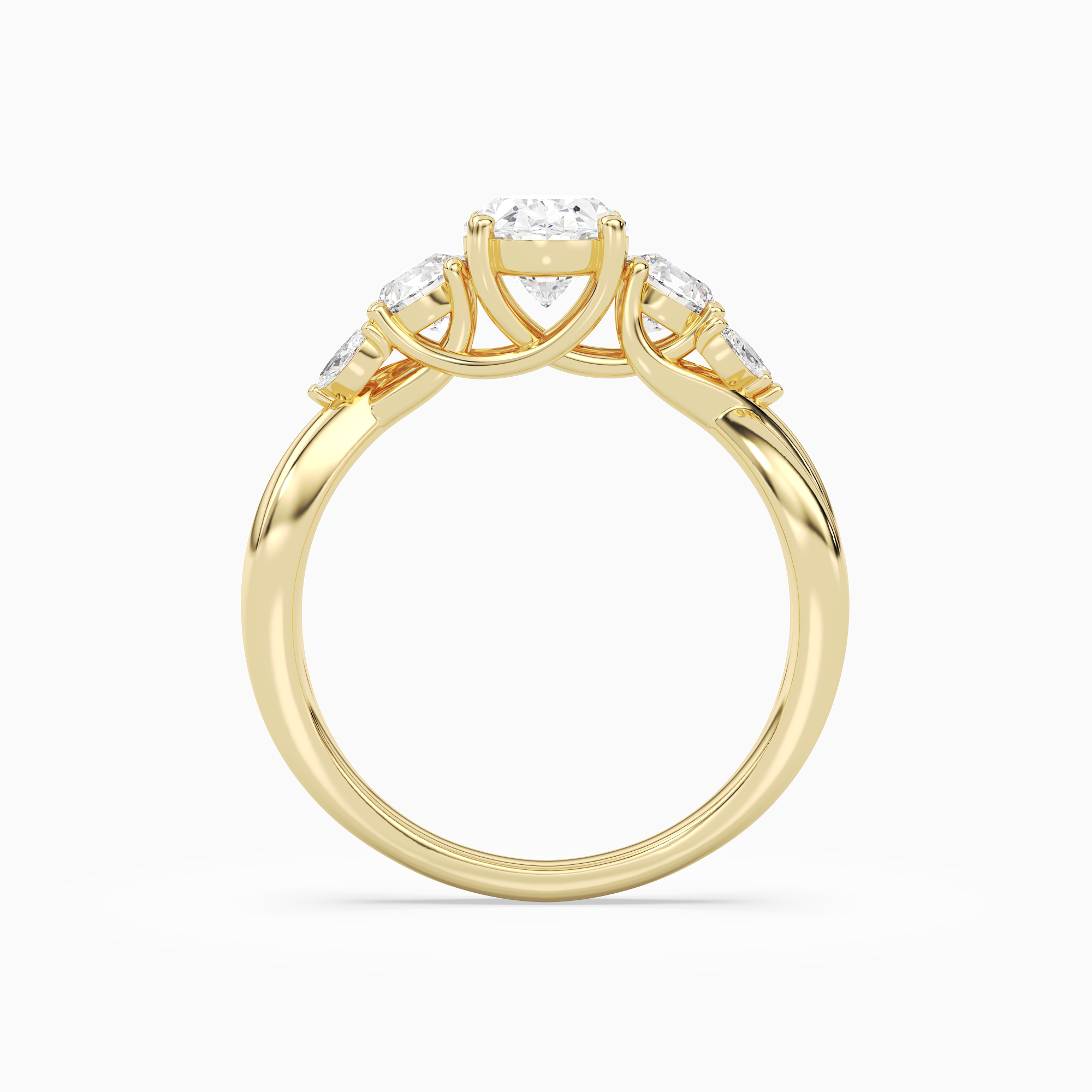 Oval Willow Composite Three Stone in 14K Yellow Gold side profile