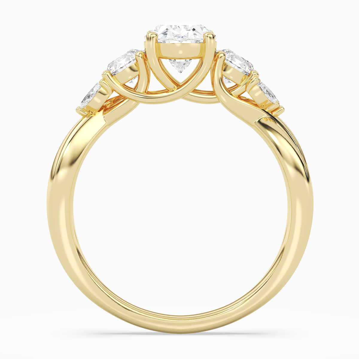 Oval Willow Composite Three Stone in 14K Yellow Gold side profile