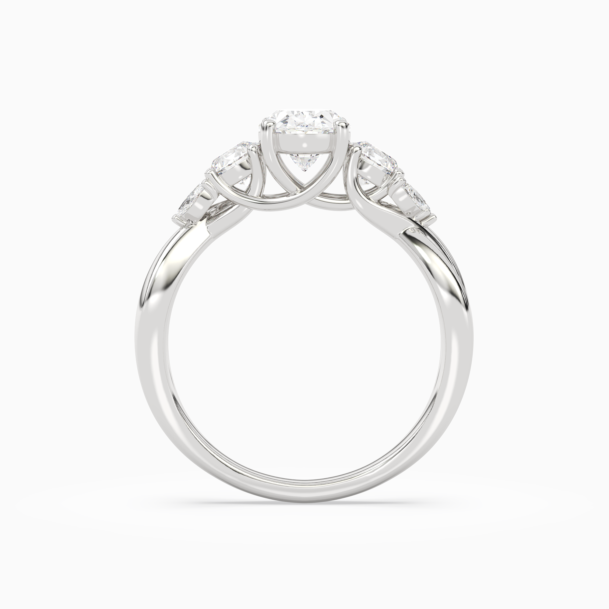 Oval Willow Composite Three Stone in 18K White Gold side profile