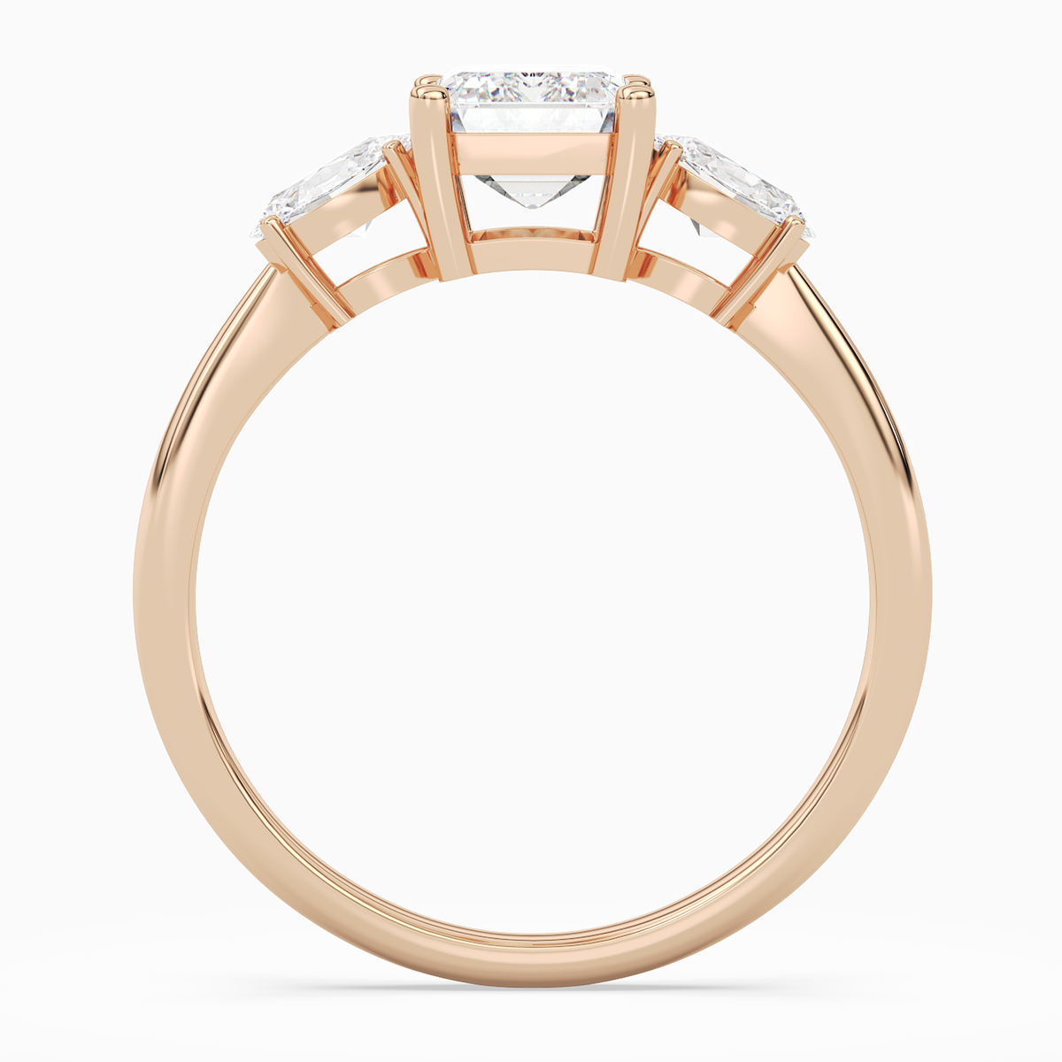 Emerald Classic Three Stone in 14K Rose Gold side profile