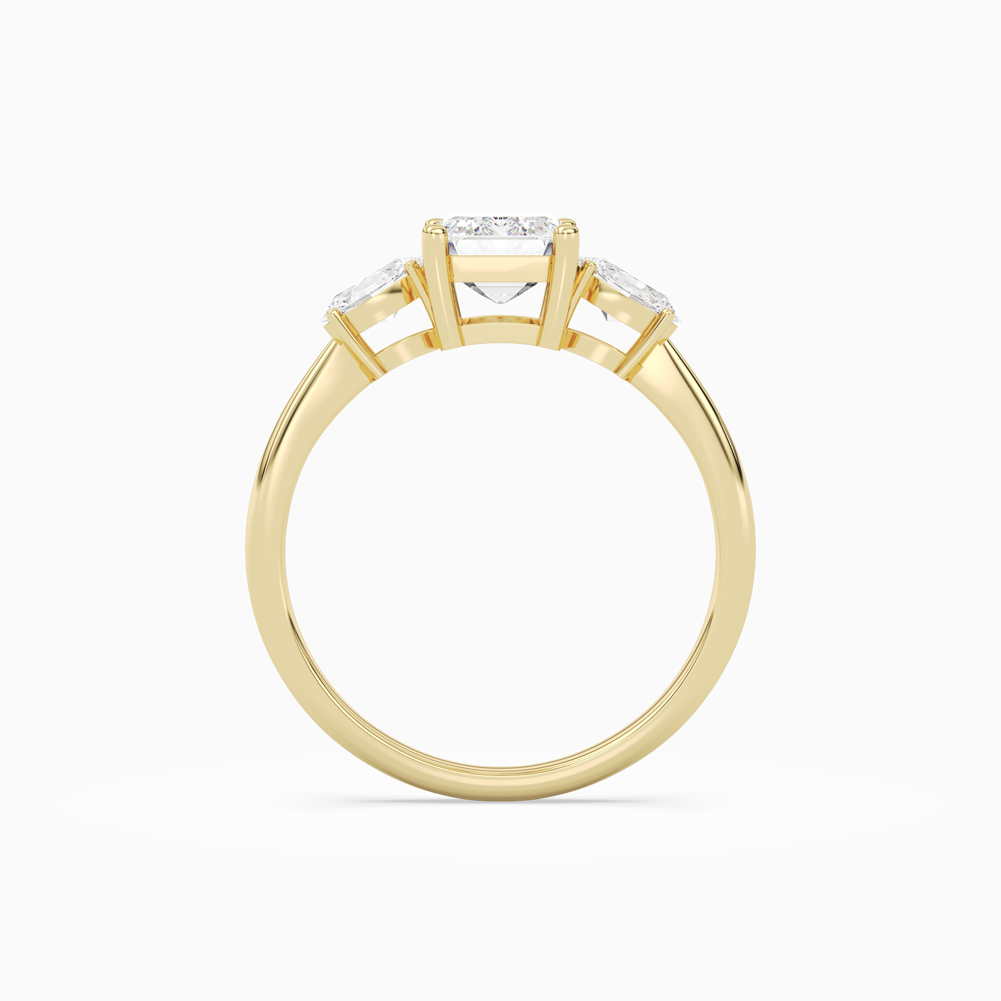 Emerald Classic Three Stone in 18K Yellow Gold side profile
