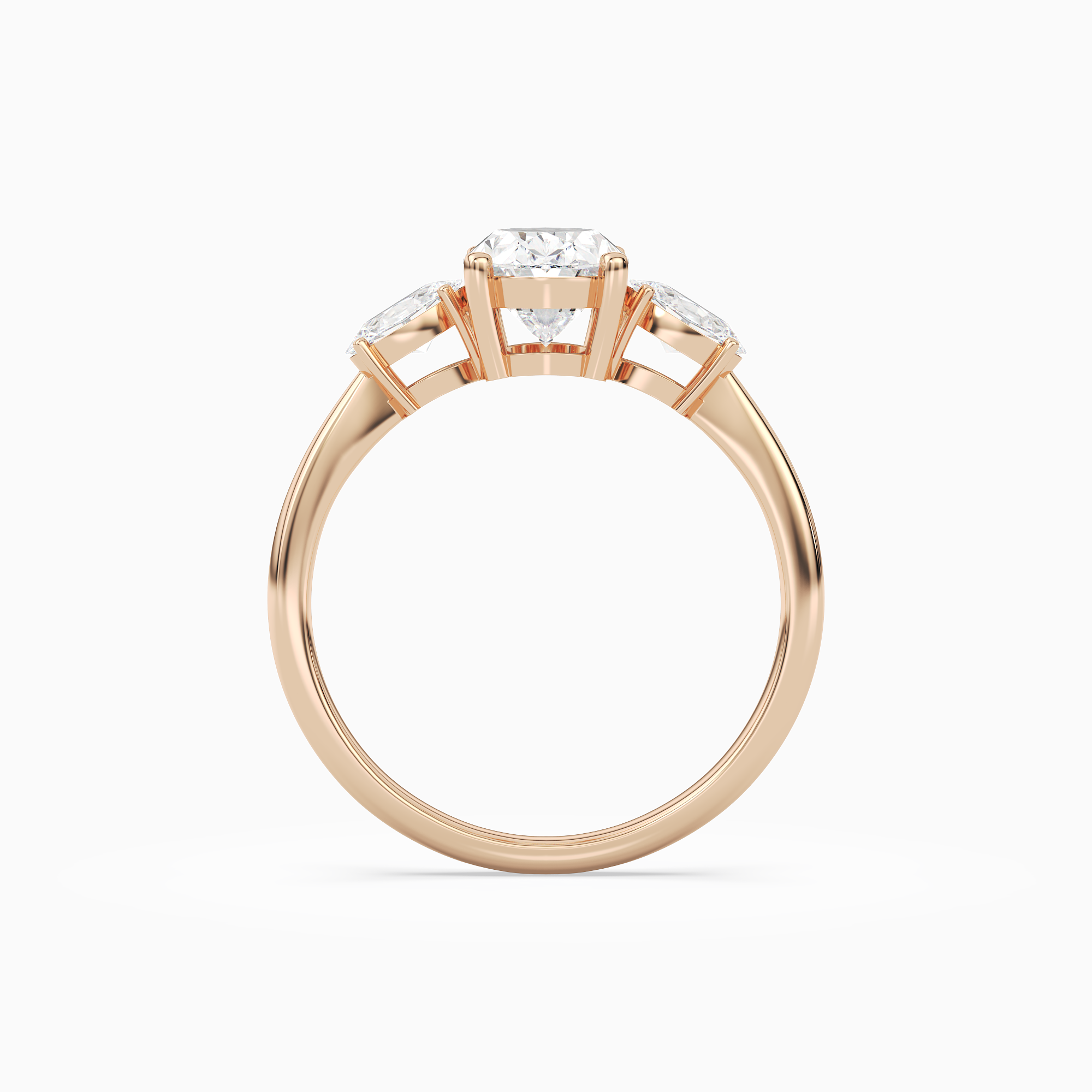 Oval Classic Three Stone in 14K Rose Gold side profile