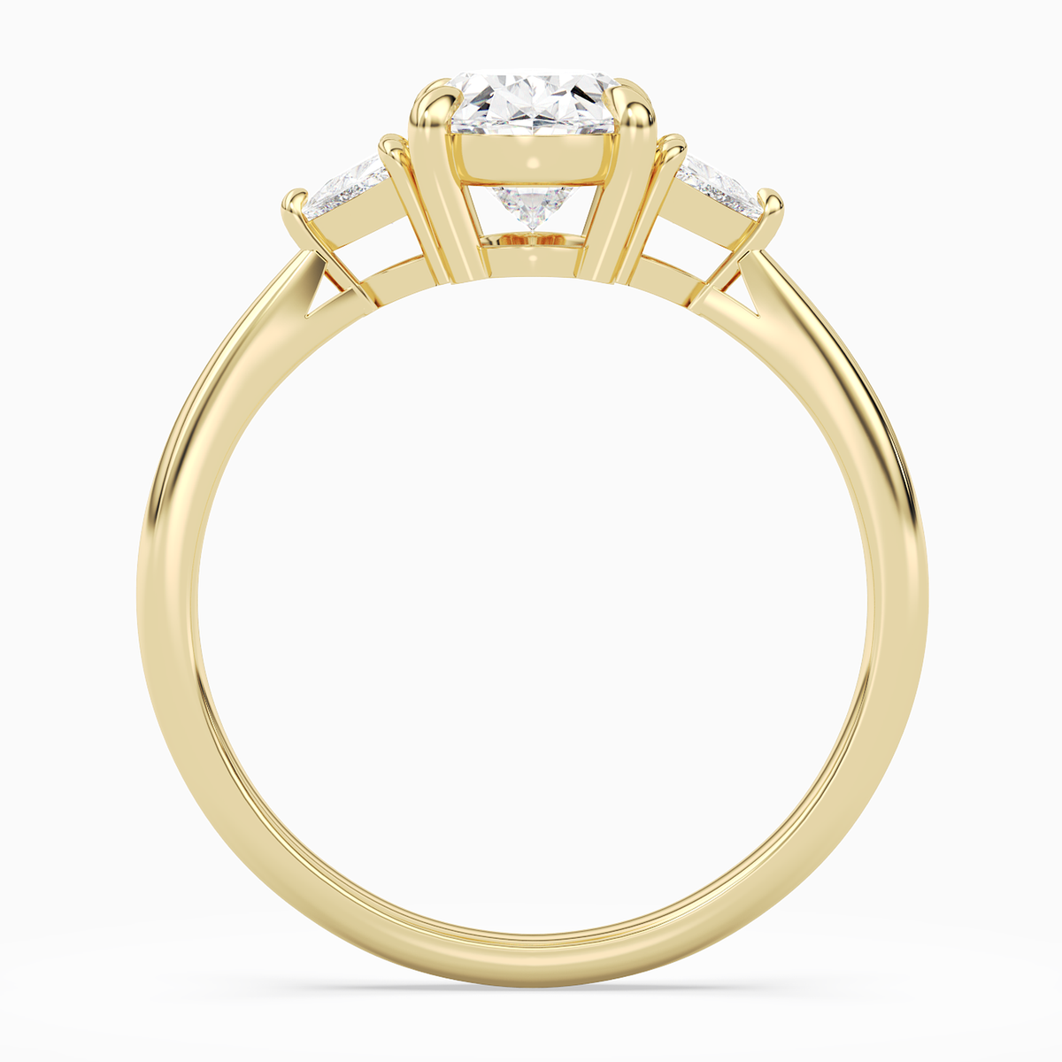 Oval Trillion Three Stone Large Sides in 18K Yellow Gold side profile