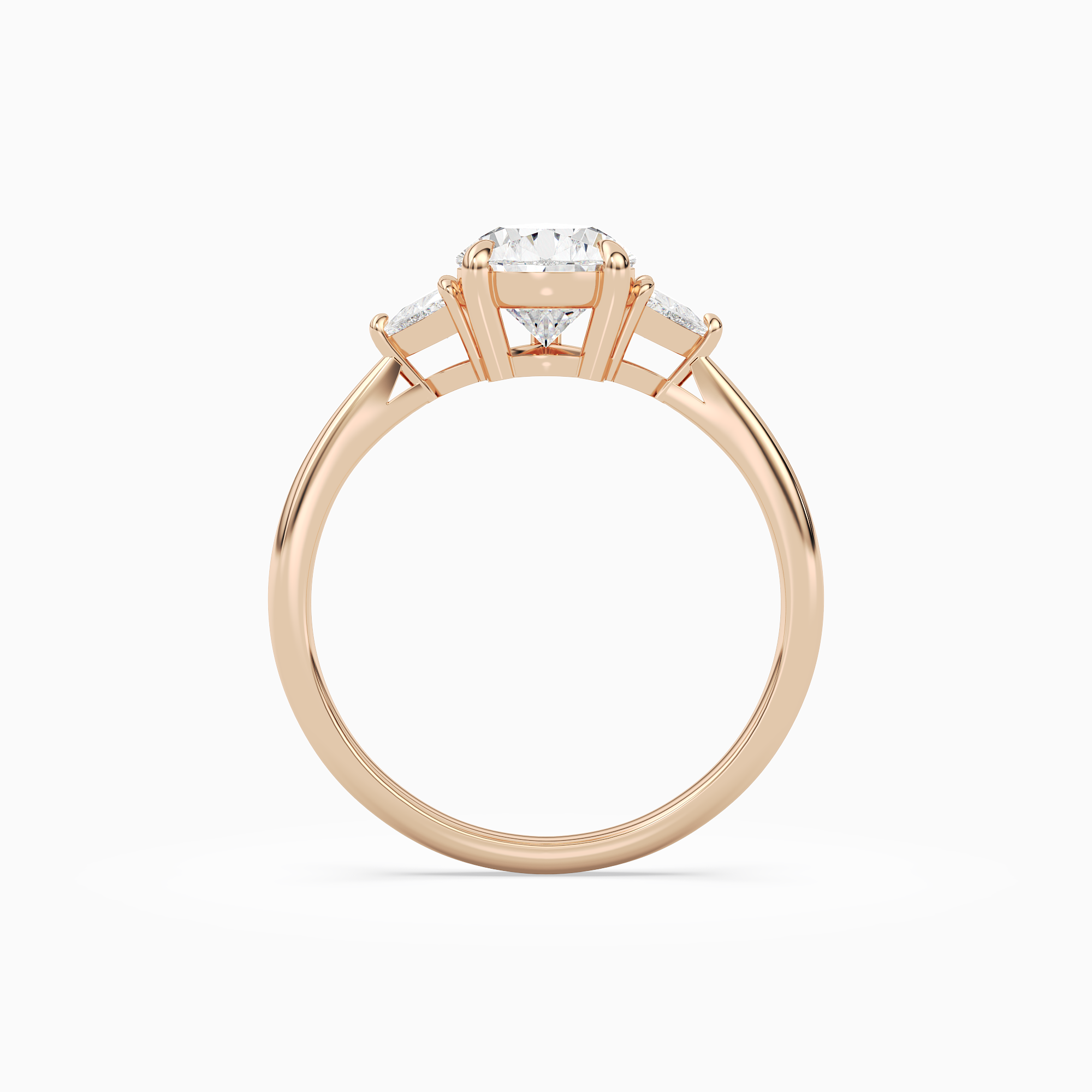Pear Trillion Three Stone Large Sides in 14K Rose Gold side profile