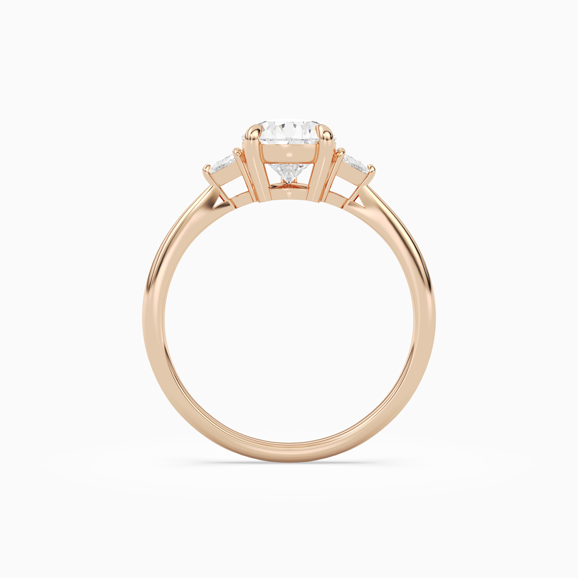 Pear Trillion Three Stone Small Sides in 14K Rose Gold side profile
