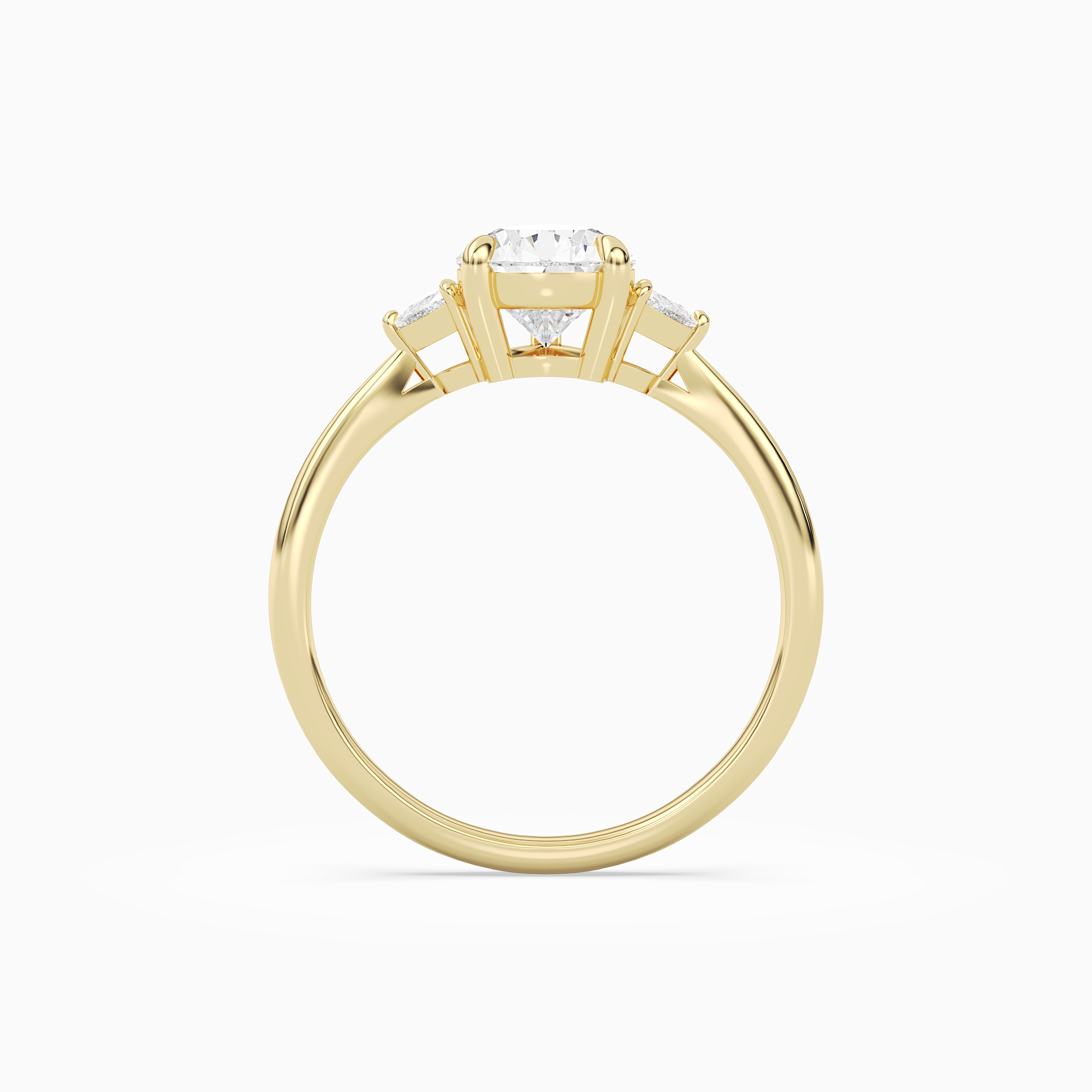 Pear Trillion Three Stone Small Sides in 14K Yellow Gold side profile