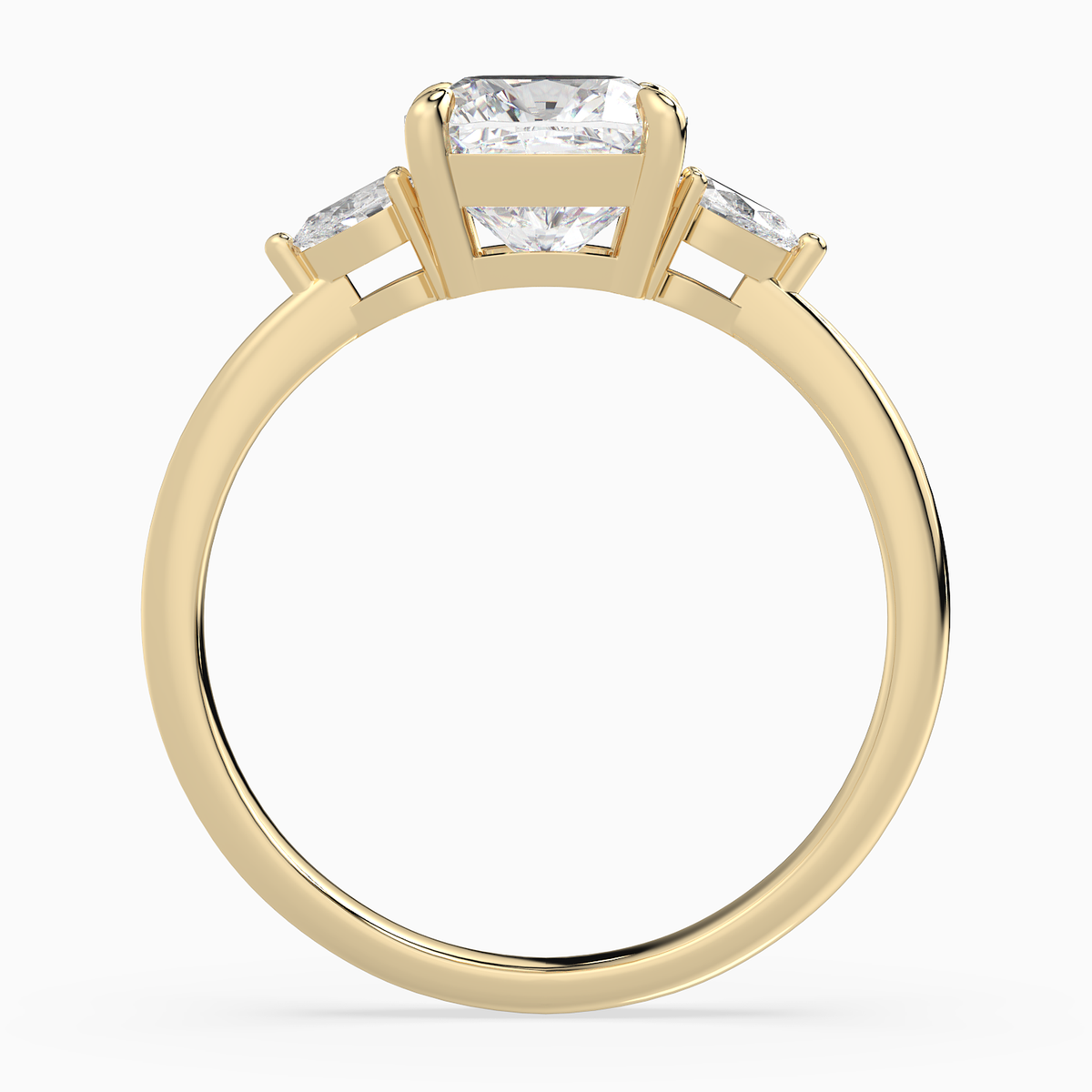 Cushion Pear Side Three Stone Classic in 14K Yellow Gold side profile