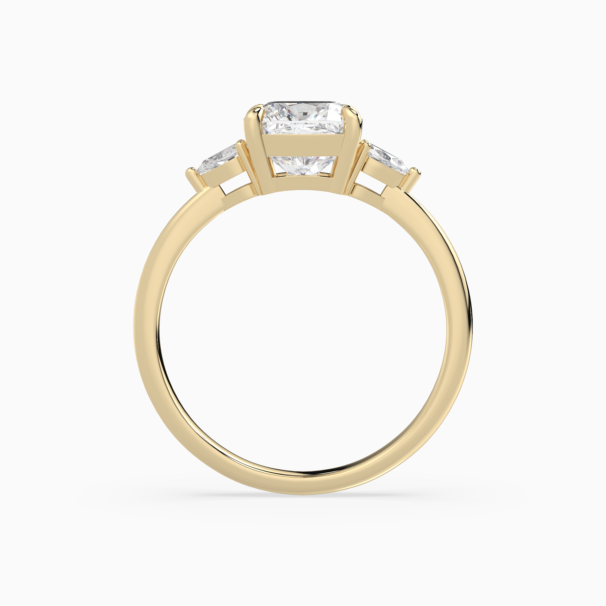 Cushion Pear Side Three Stone Classic in 18K Yellow Gold side profile