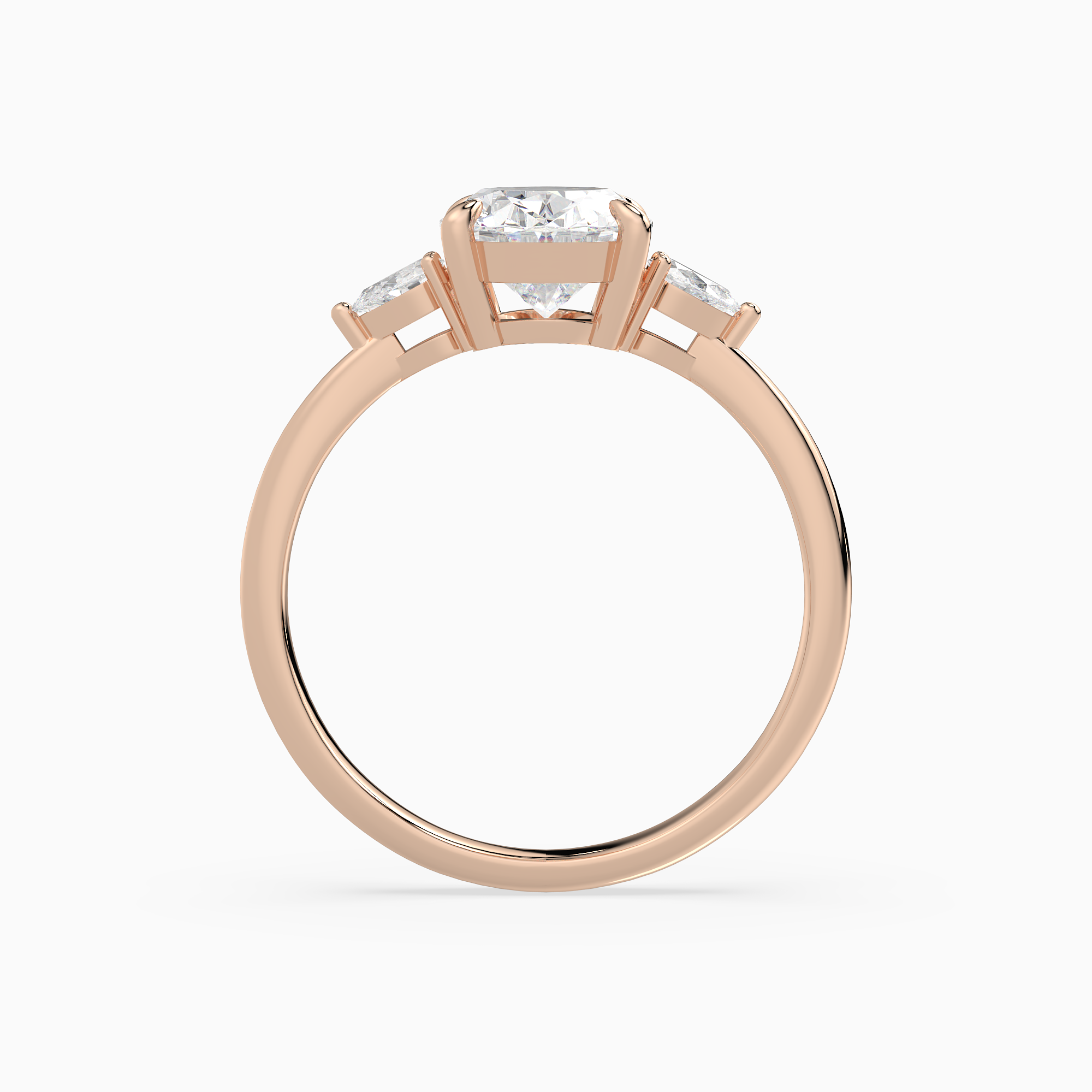 Oval Pear Side Three Stone Classic in 14K Rose Gold side profile