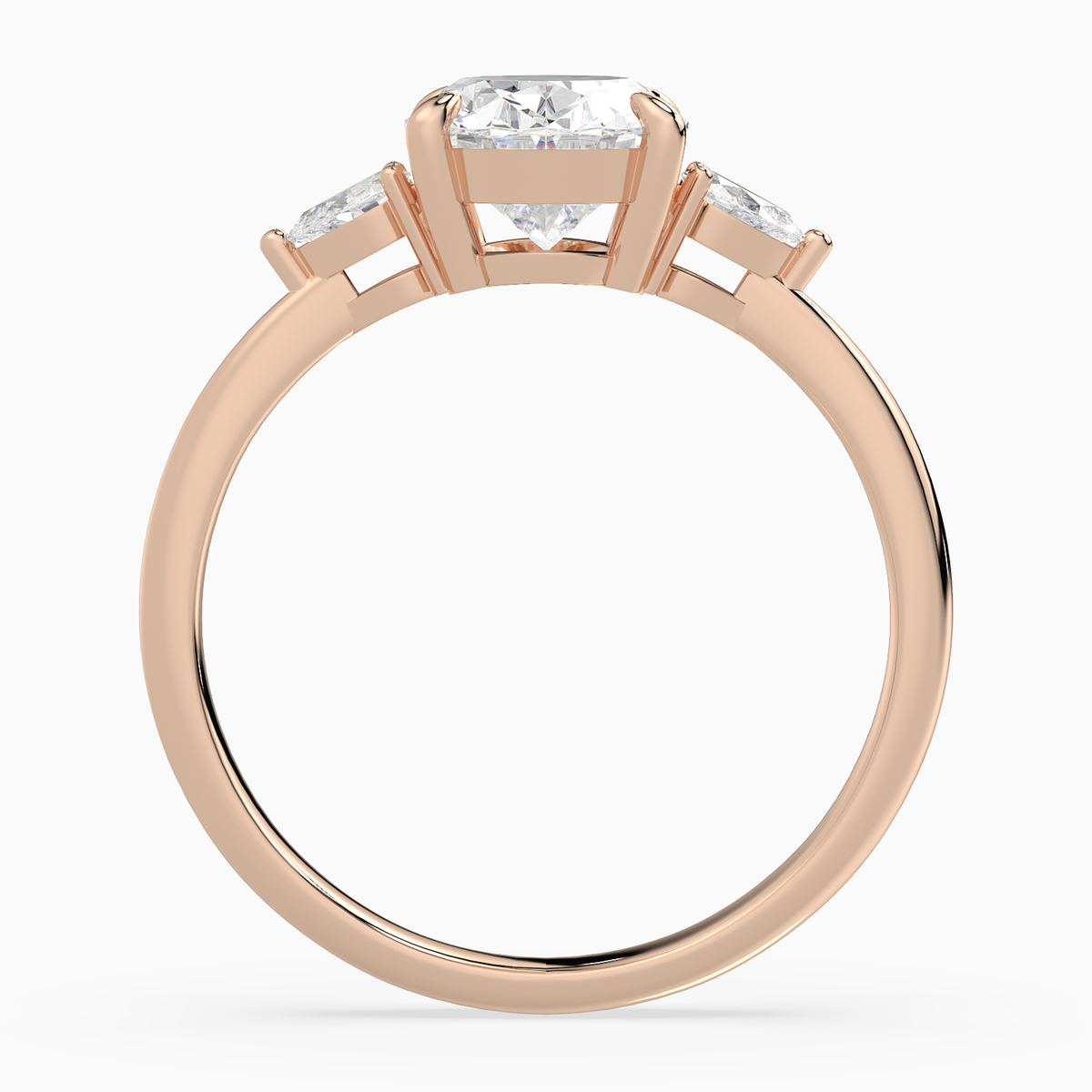 Oval Pear Side Three Stone Classic in 14K Rose Gold side profile