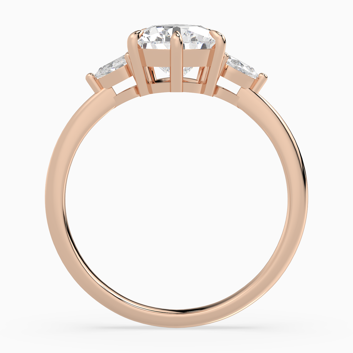 Pear Pear Side Three Stone Classic in 14K Rose Gold side profile